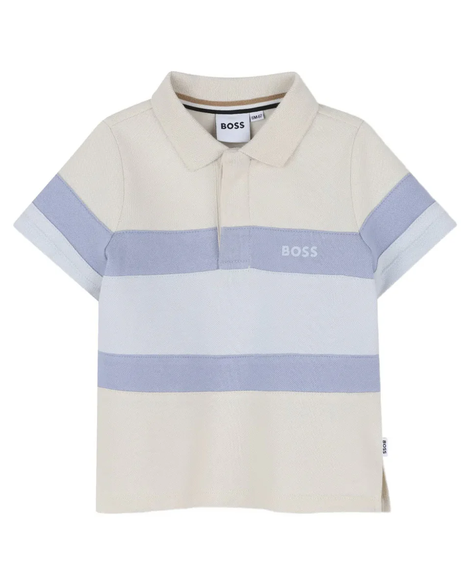 Hugo Boss Kids Polo Sabbia con Bande Viola e Lilla per Neonati