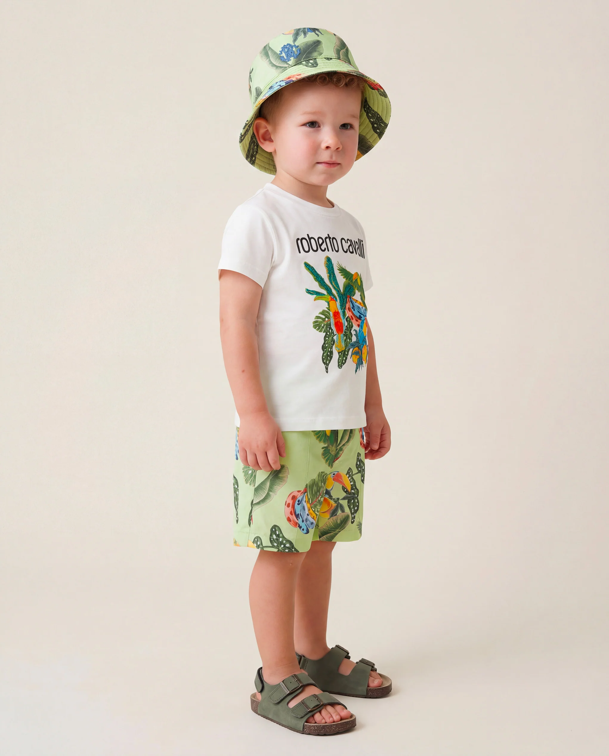 Roberto Cavalli Kids Cappello Bucket Lime con Fantasia per Bambini