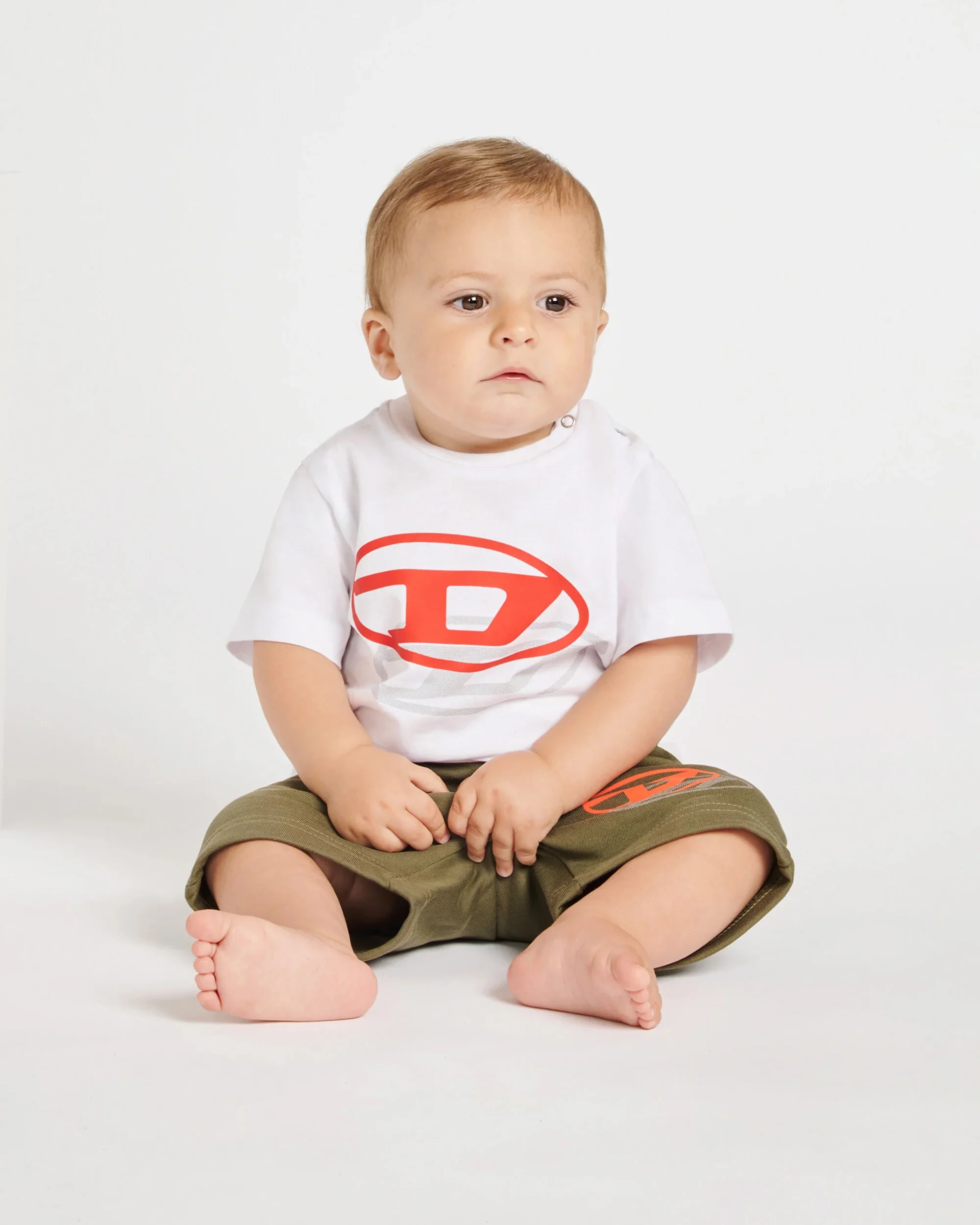 Diesel Kids T-shir Bianca con Doppia Stampa Logo Ovald D Unisex per Neonati