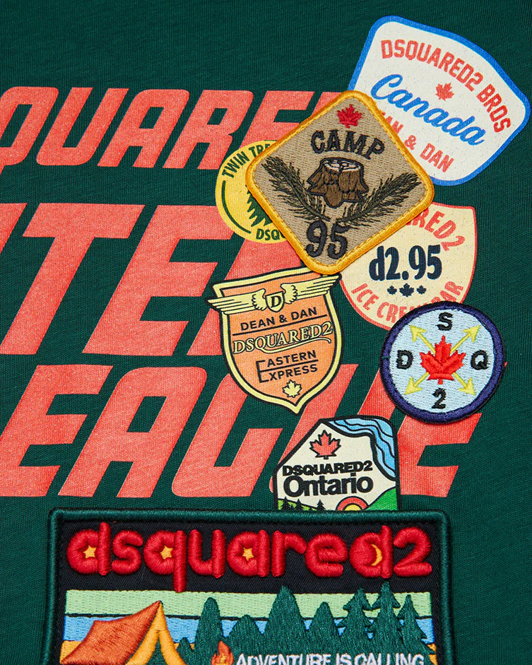 Dsquare2 Kids T-shirt Verde con Stampa e Applicazioni Patch Unisex per Bambini