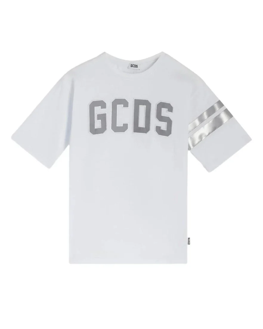 Gcds Kids T-shirt Bianco e Grigio con Logo per Bambini
