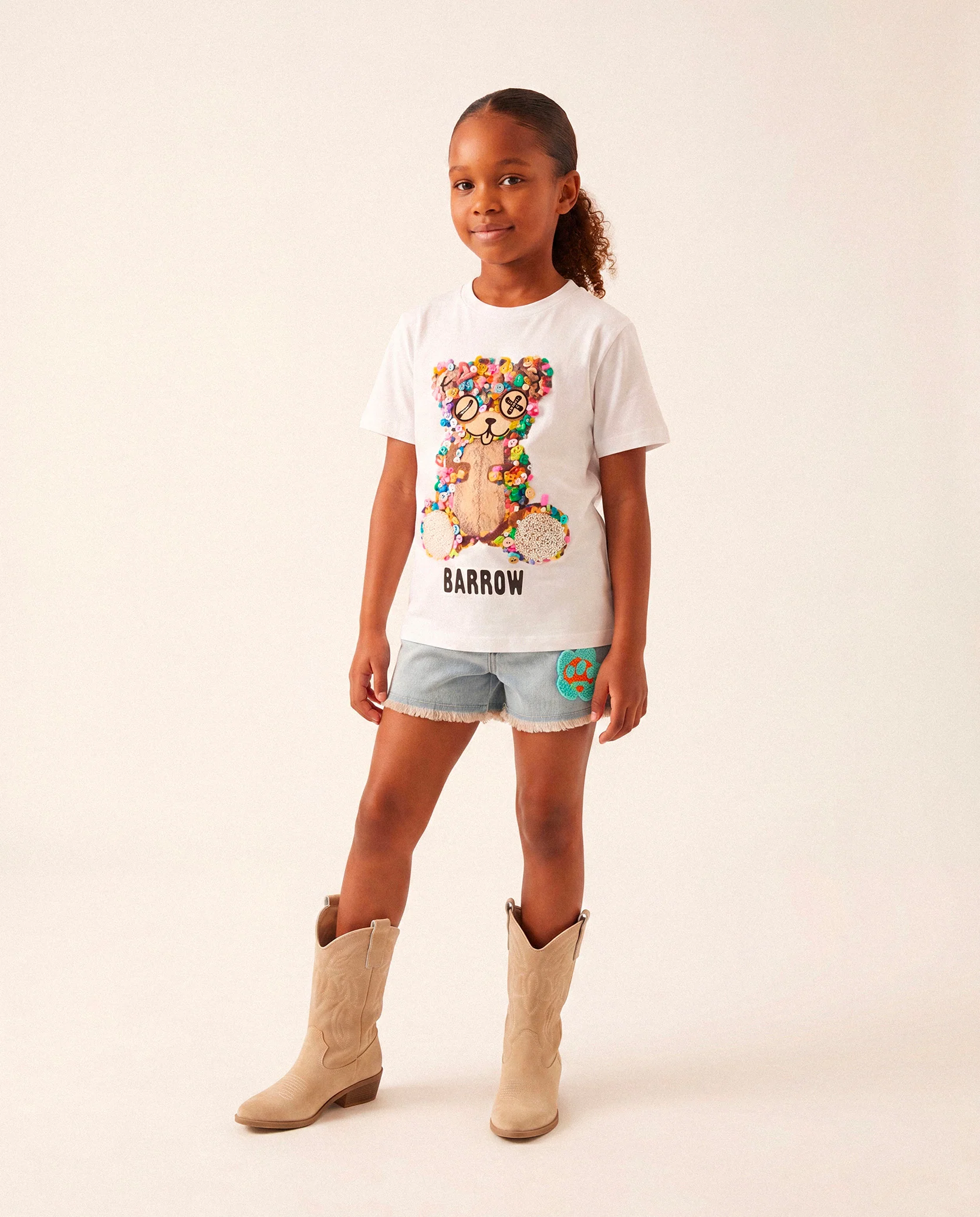 Barrow Kids T-Shirt Bianco Stampa Teddy Multicolor per Bambine