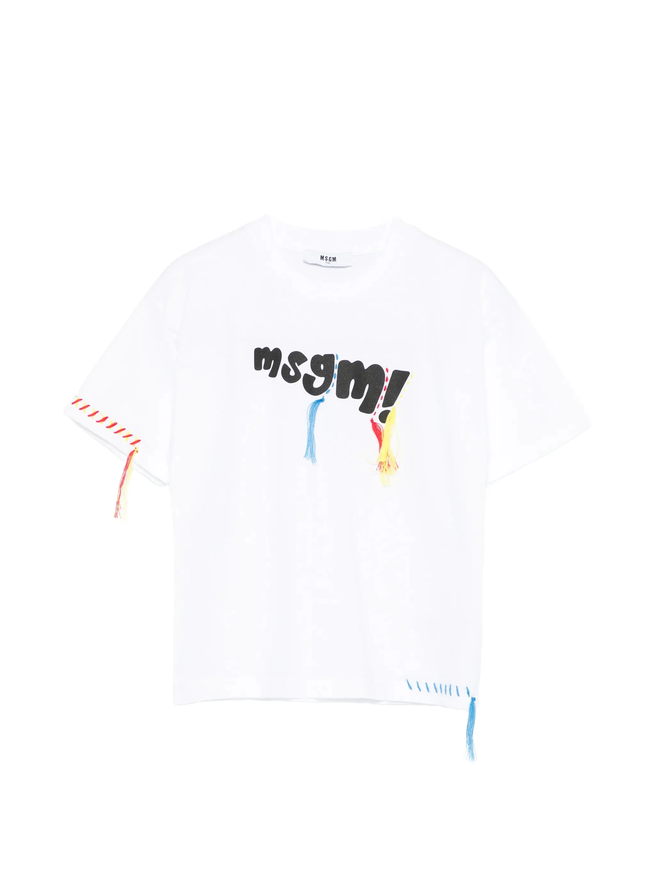 Msgm Kids T-Shirt Bianco con Stampa Logo e Ricamo per Bambini
