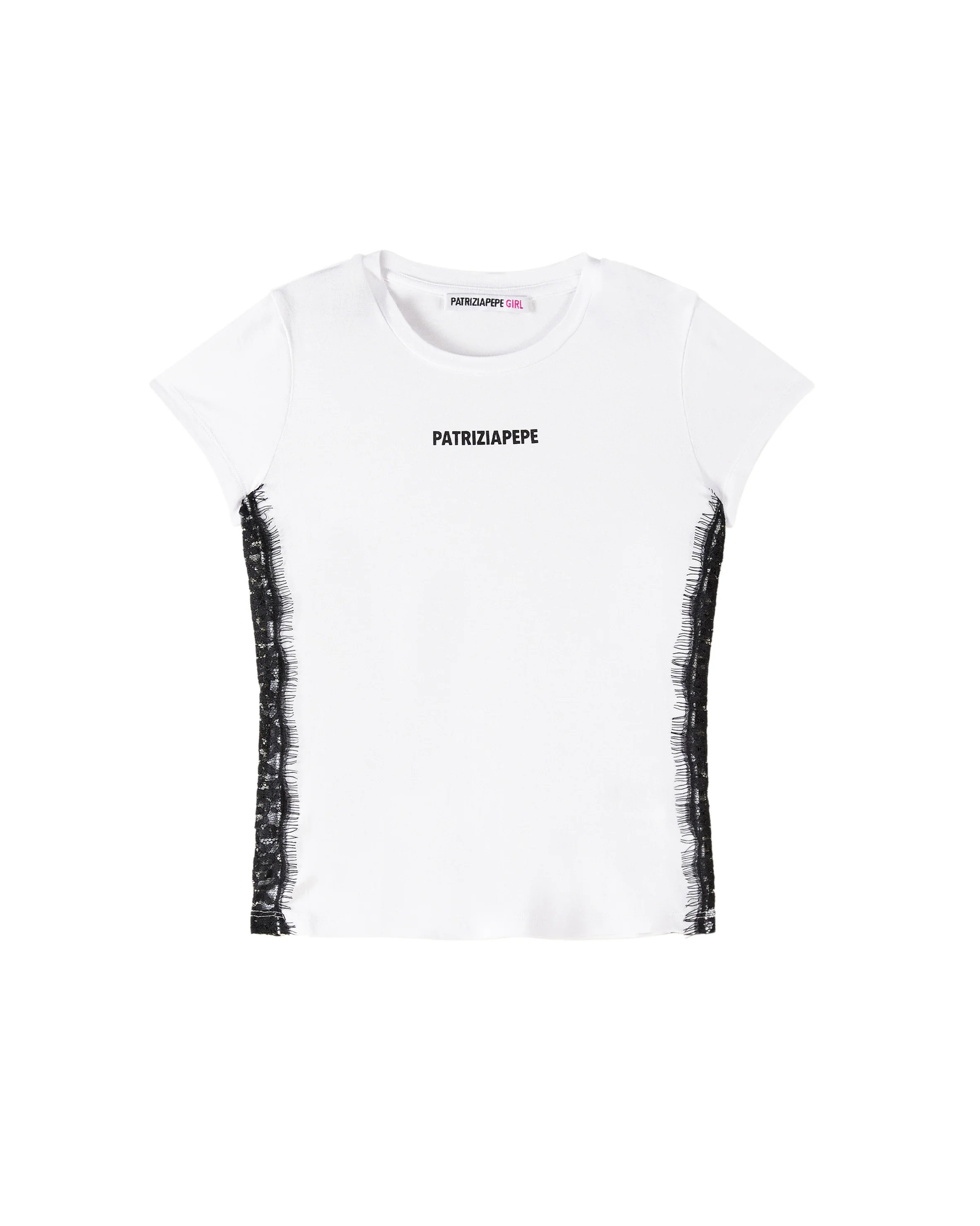Patrizia Pepe Kids T-Shirt Bianco con Merletto e Logo per Bambine