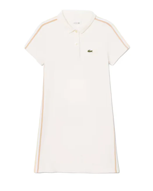 Lacoste Kids Abito Polo Bianco e Beige con Logo per Bambine