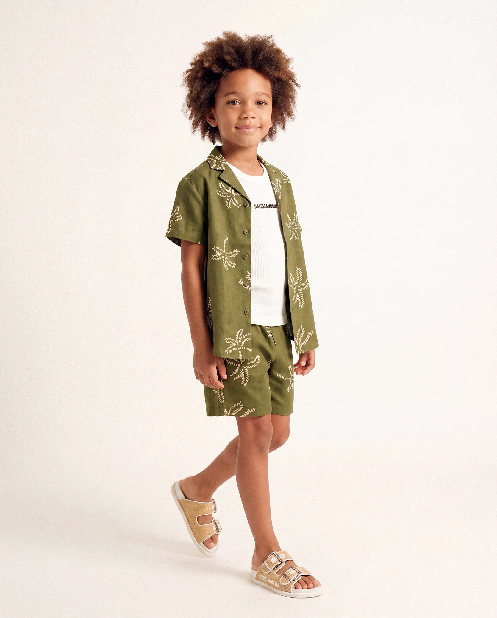 Daniele Alessandrini Kids Short Verde Militare con Ricami per Bambini