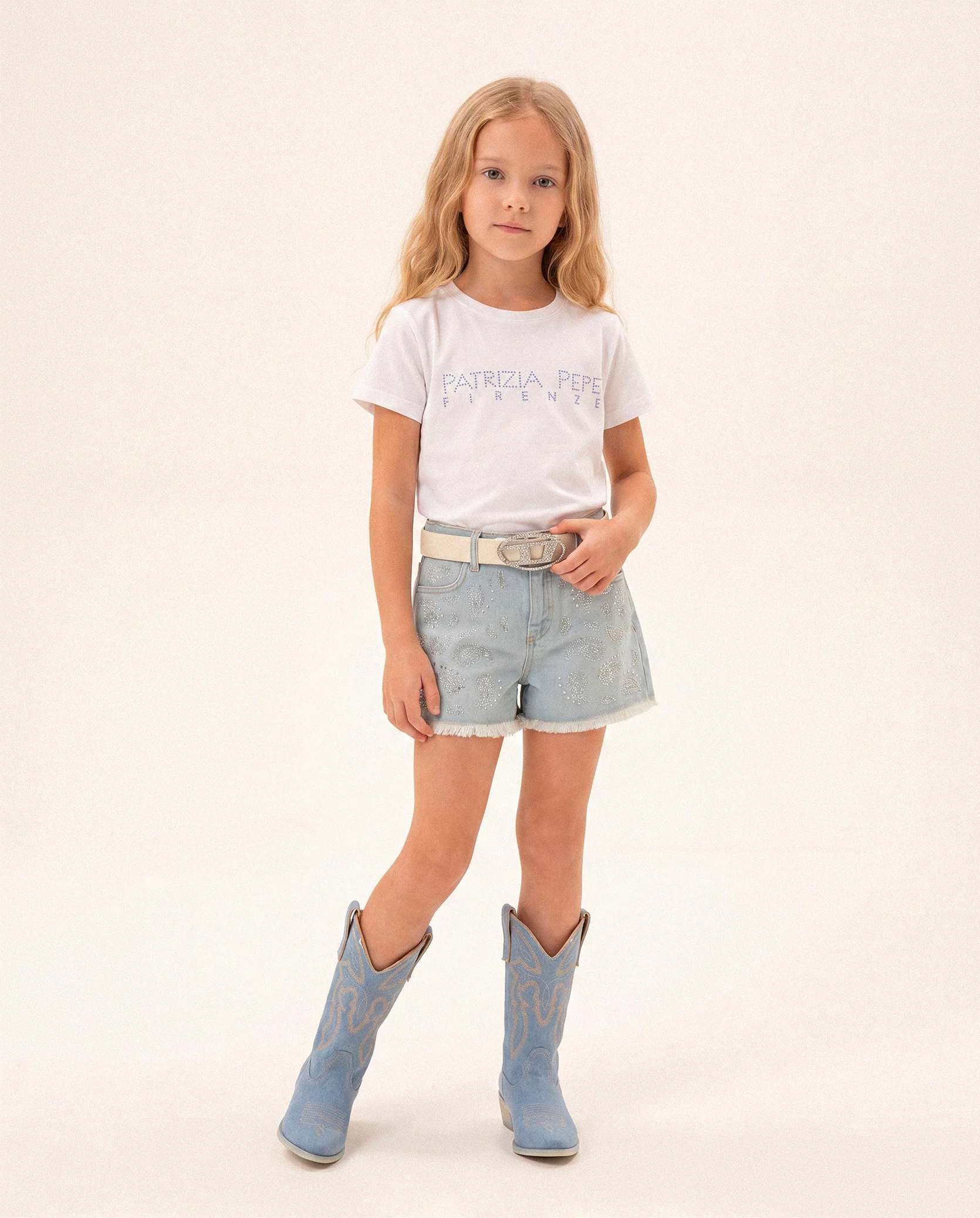 Patrizia Pepe Kids Short in Denim con Strass per Bambine