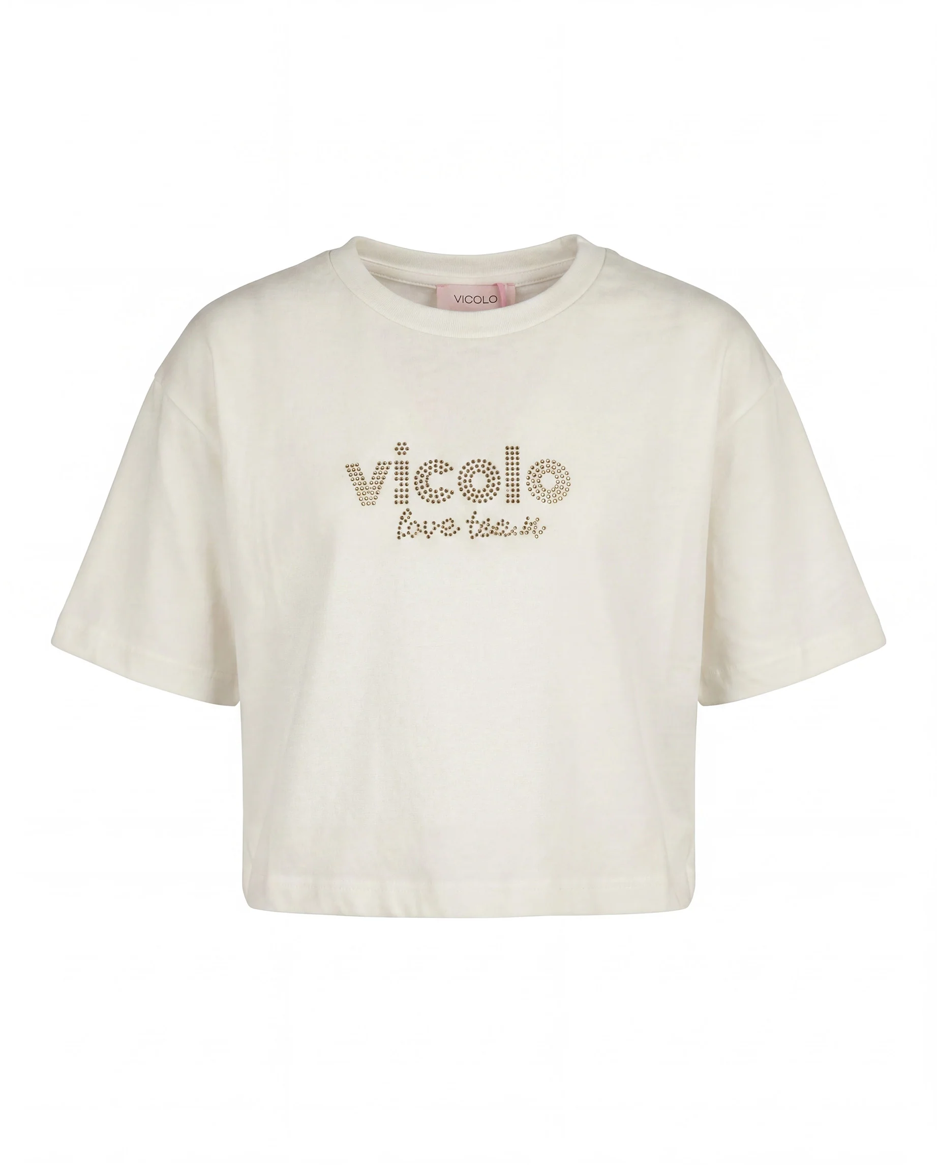 Vicolo Kids T-Shirt Off-White con Logo con Applicazioni per Bambine