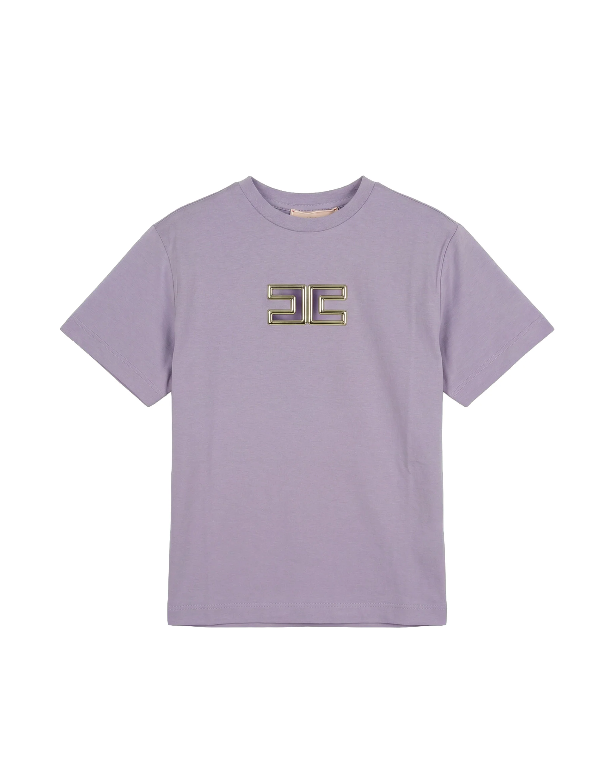 Elisabetta Franchi La Mia Bambina T-shirt Lilla con Logo Effetto Metallico Oro per Bambine