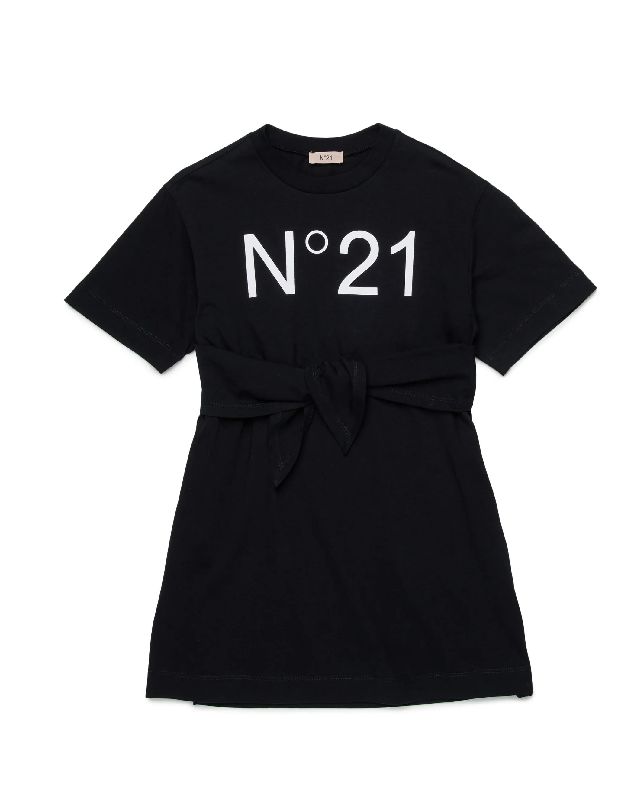 N21 Kids Abito Nero con Maxi Stampa Logo per Bambine