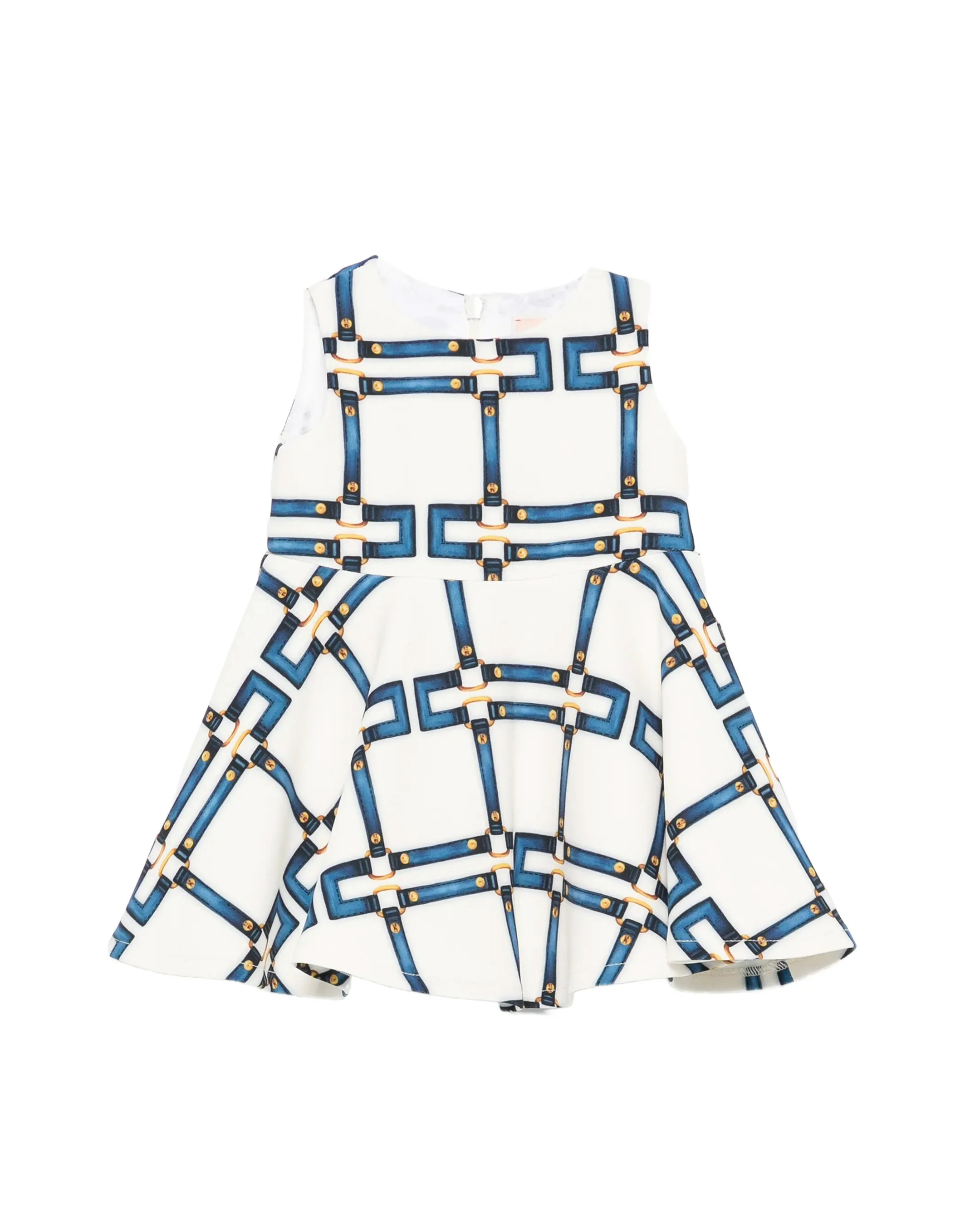 Elisabetta Franchi La Mia Bambina Abito Avorio con Motivo Catene Blu per Neonate