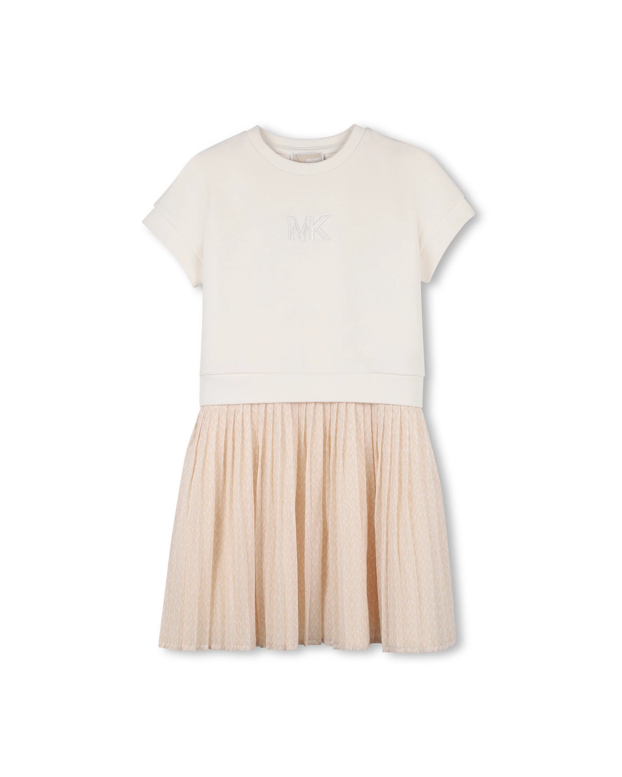 Michael Kors Kids Abito Crema con Gonna Plissettata per Bambine
