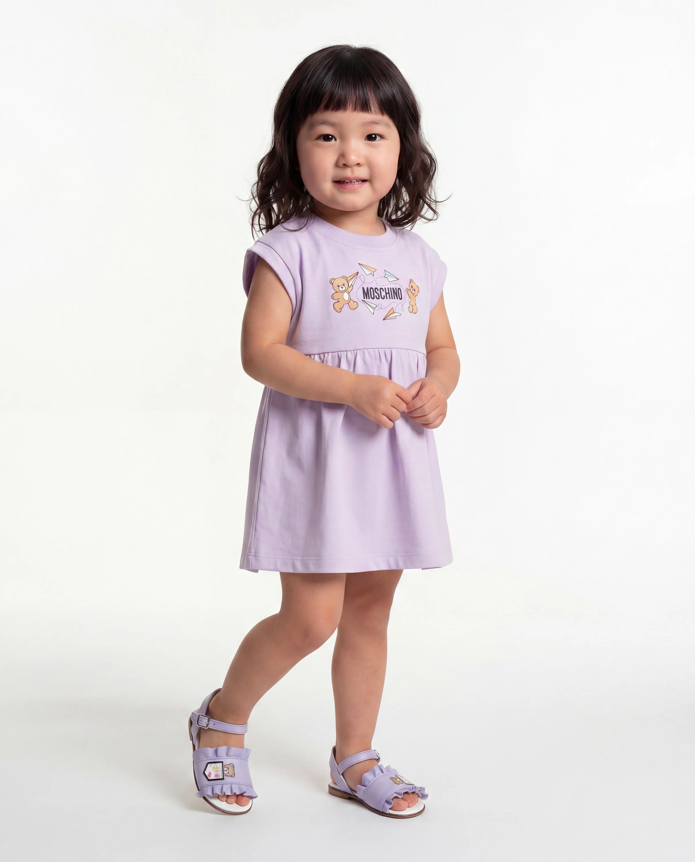 Moschino Kids Abito Lilla con Logo Teddy Bear per Neonate