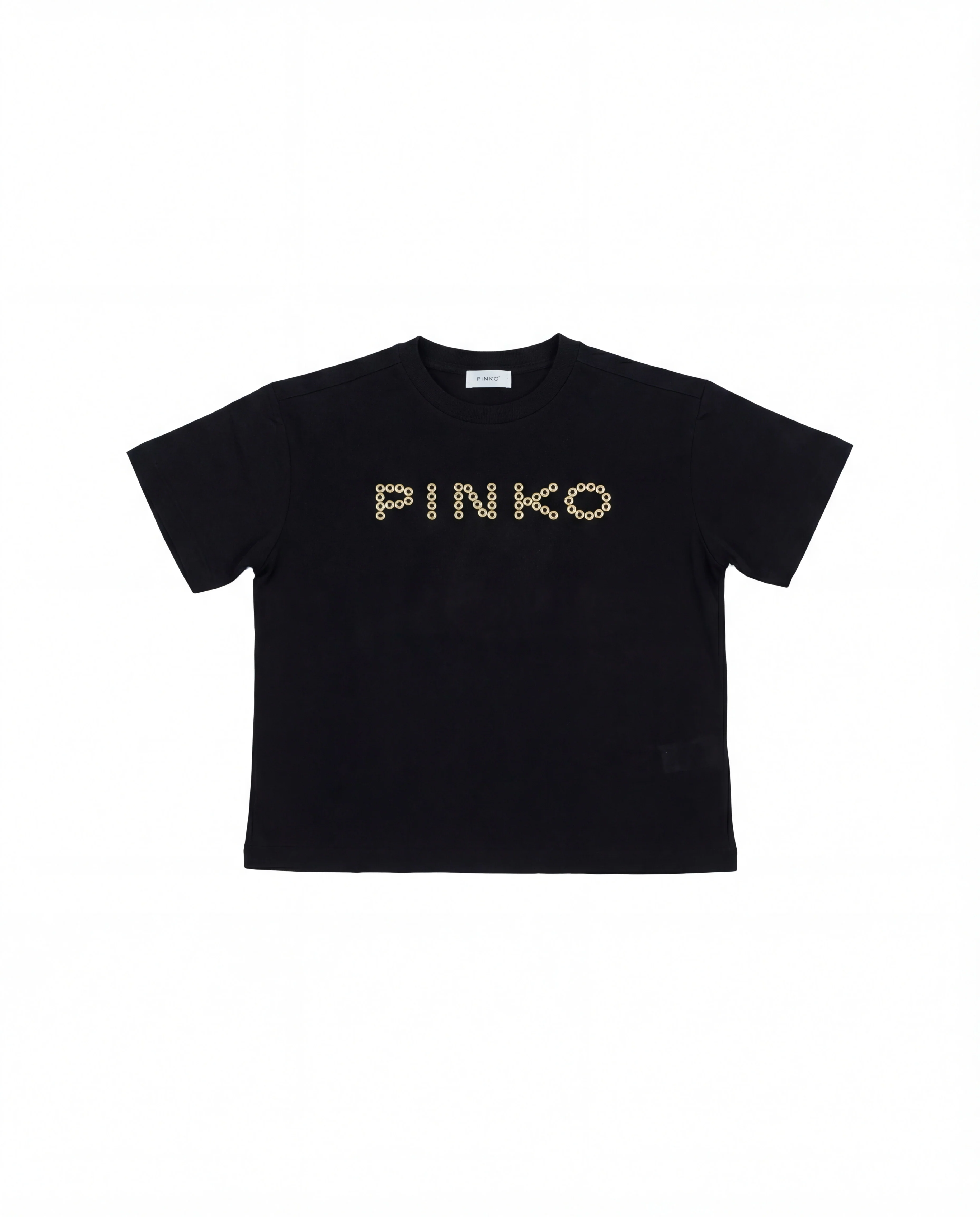 Pinko Kids T-Shirt Nero con Applicazione Logo per Bambine
