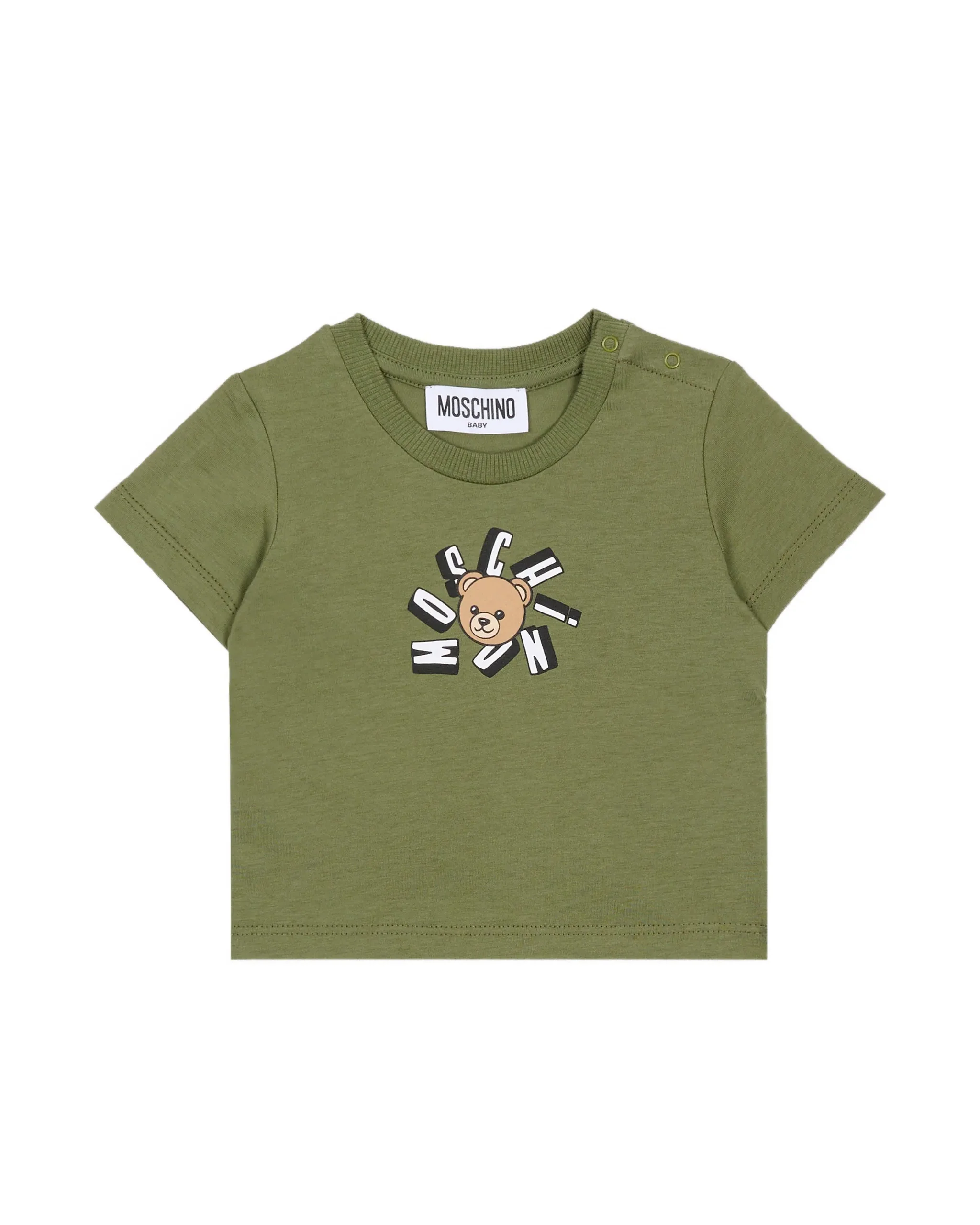Moschino Kids T-Shirt Verde con Logo Teddy Bear per Neonati