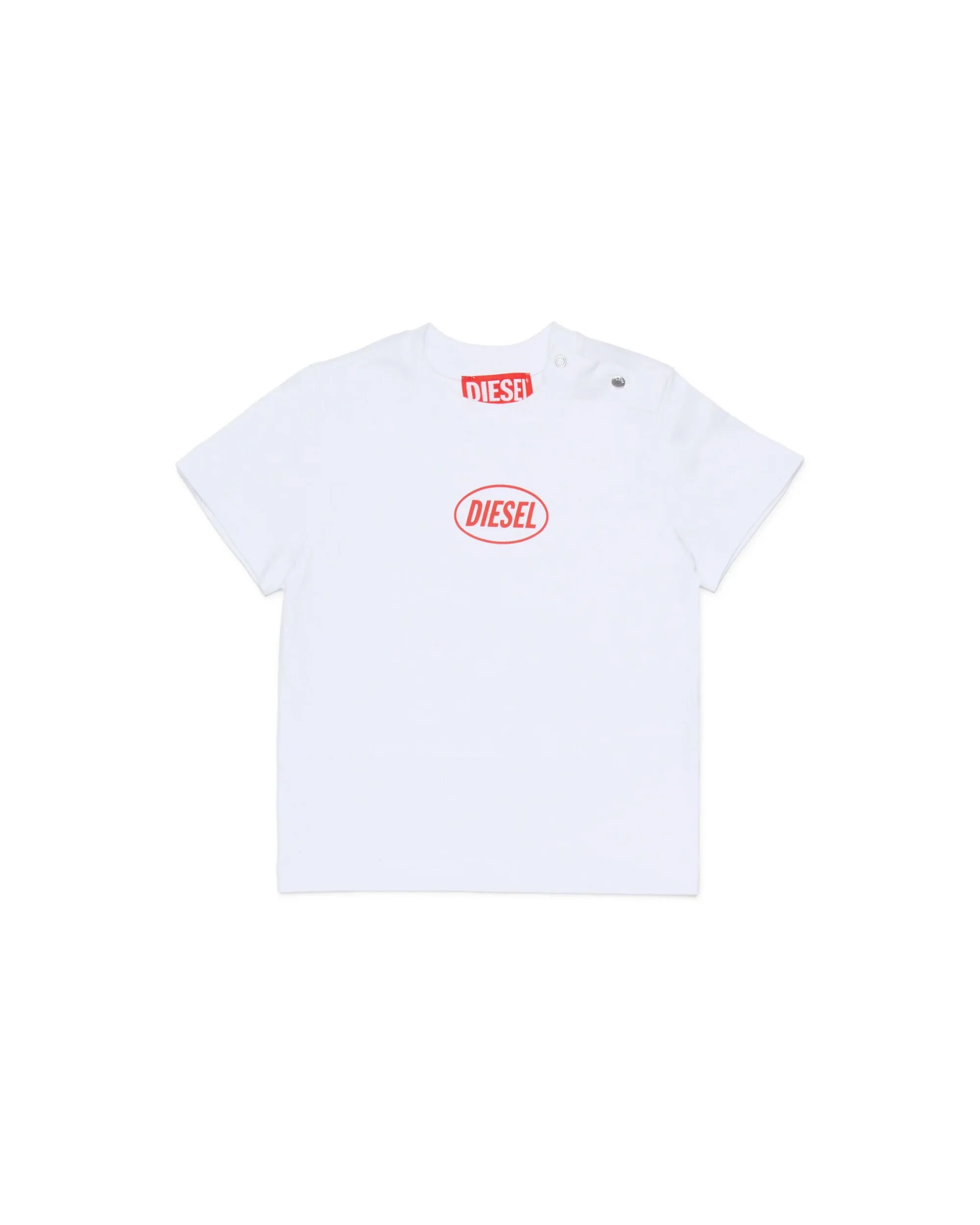 Diesel Kids T-shirt Bianca con Logo Oval a Contrato Unisex per Neonati