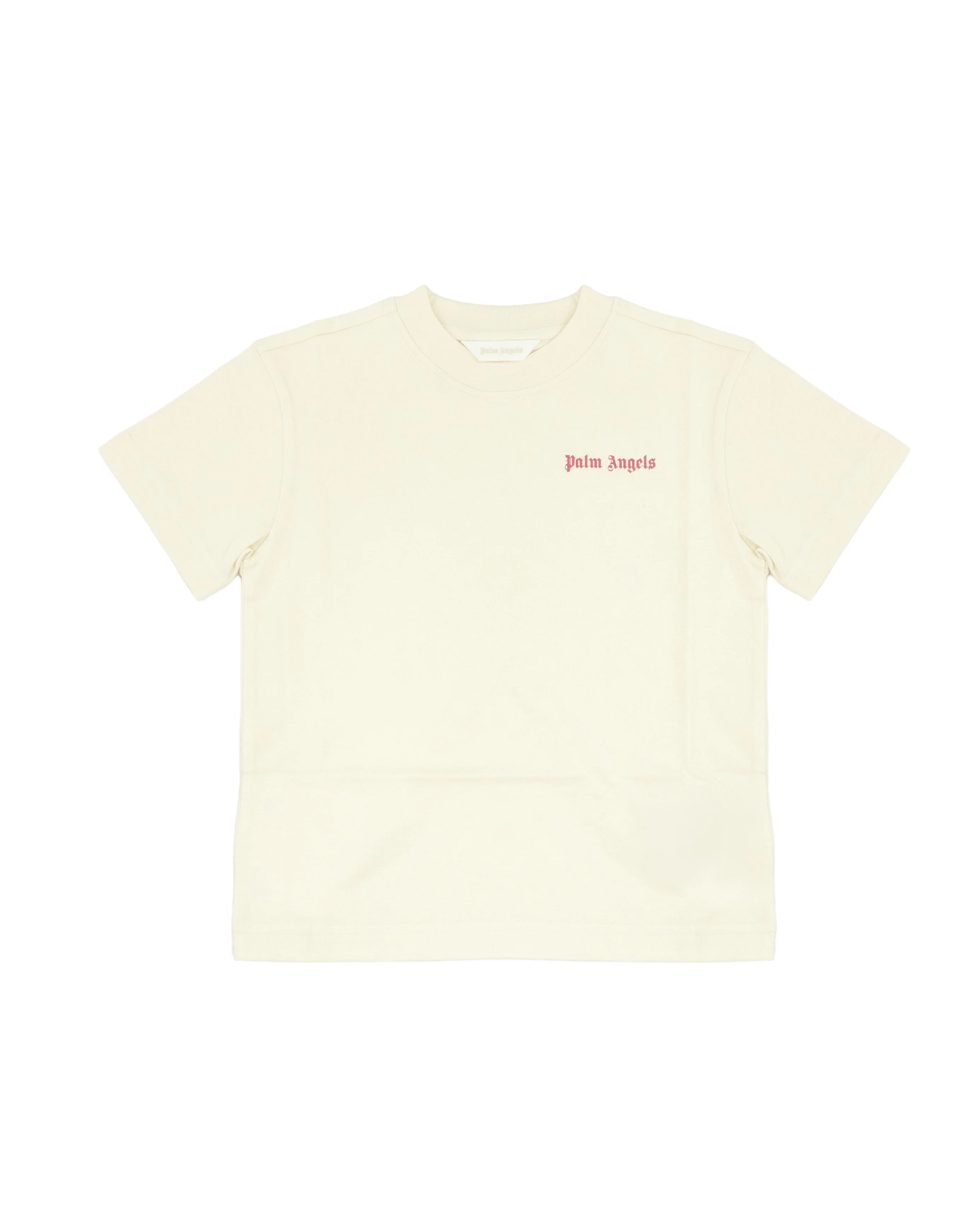 Palm Angels Kids T-Shirt Beige con Logo Fucsia per Bambina