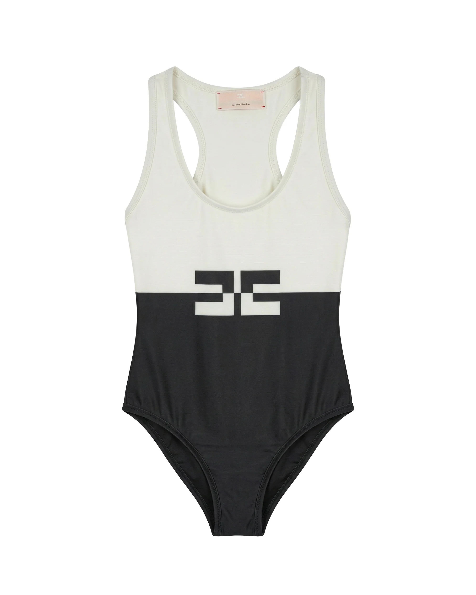 Elisabetta Franchi La Mia Bambina Costume 1pz. Bicolore Avorio/Nero con Logo a Contrasto per Bambine