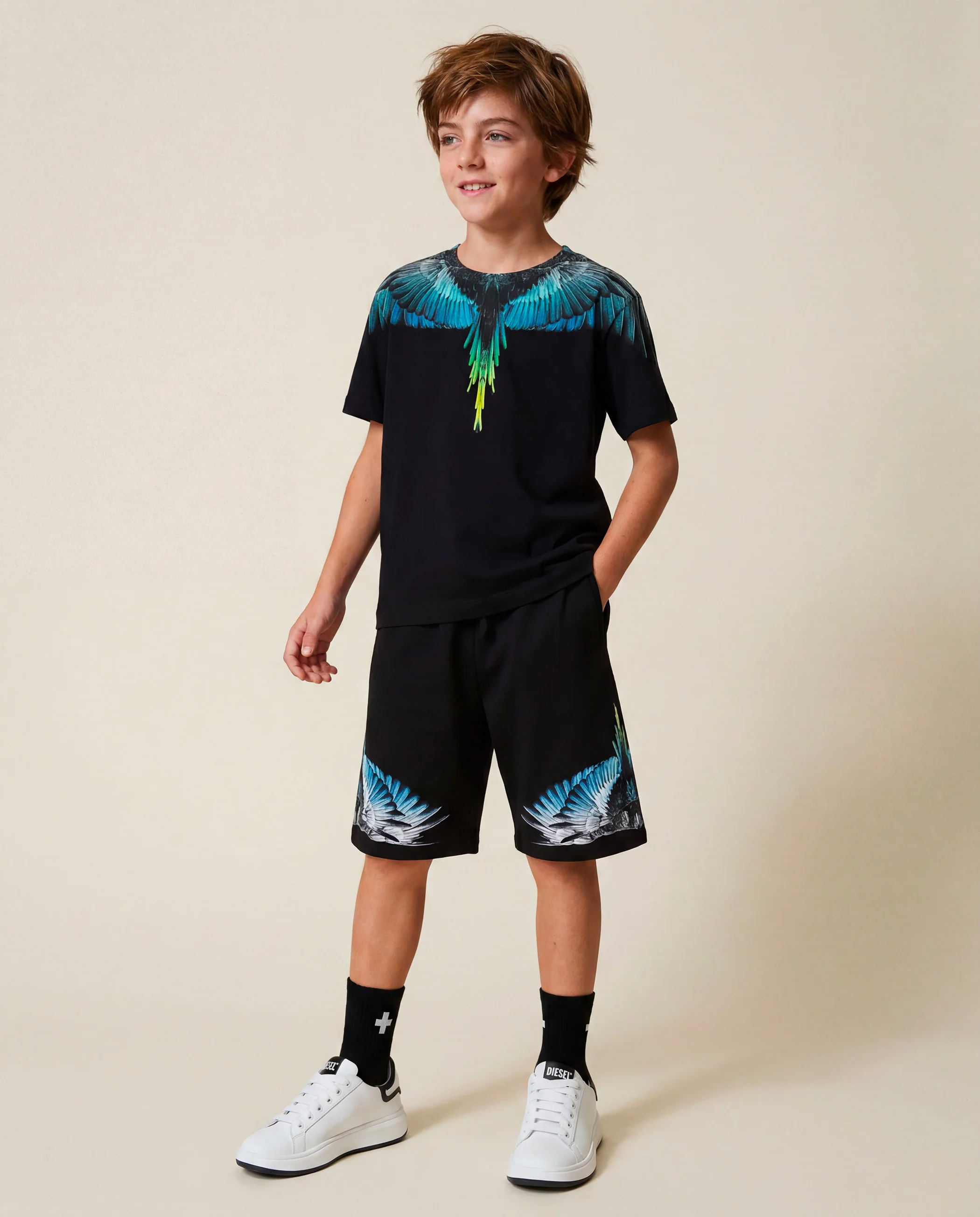 Marcelo Burlon County of Milan Kids Bermuda Nero con Stampa per Bambini