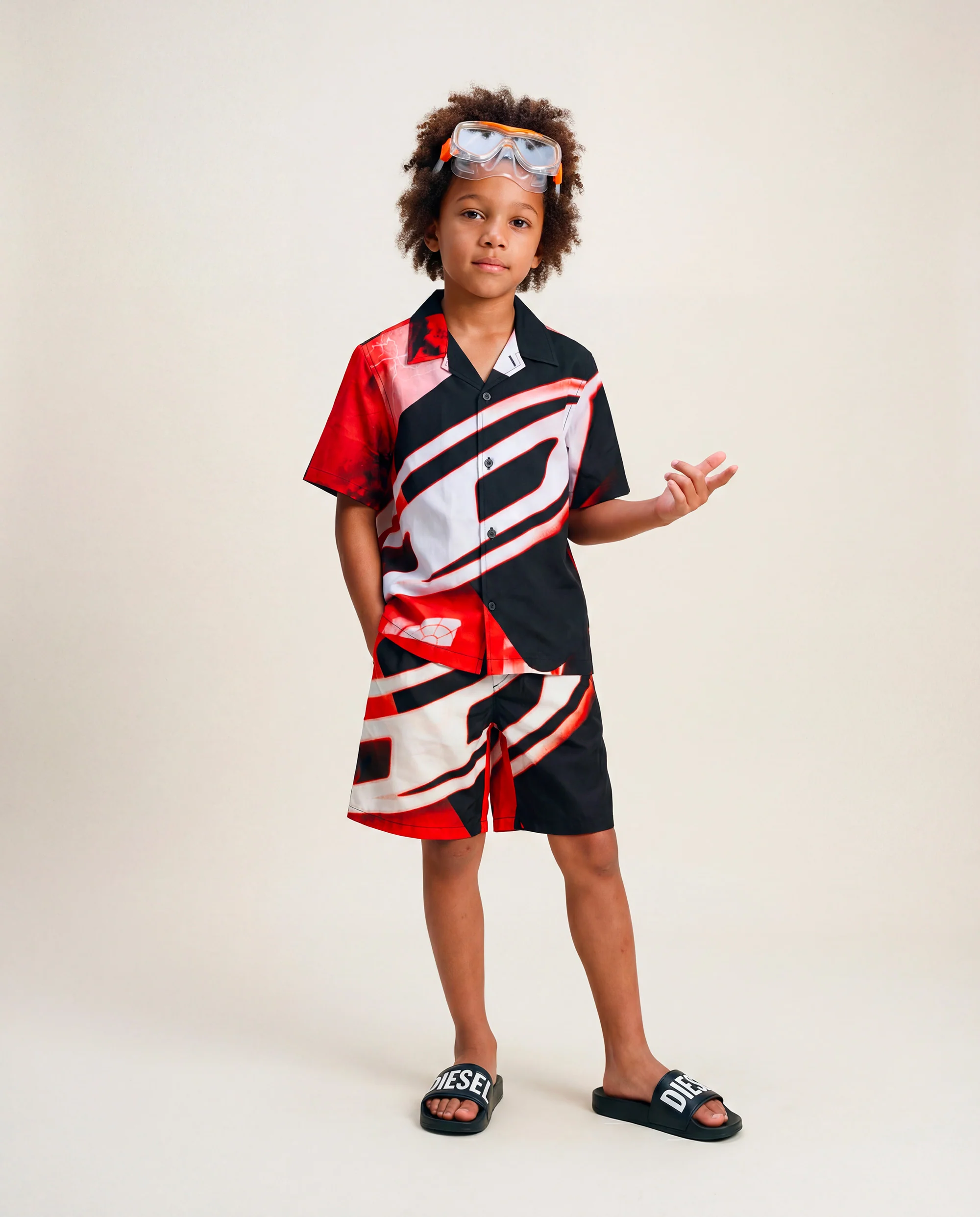 Diesel Kids Costume Nero con Maxi Stampa Logo per Bambini