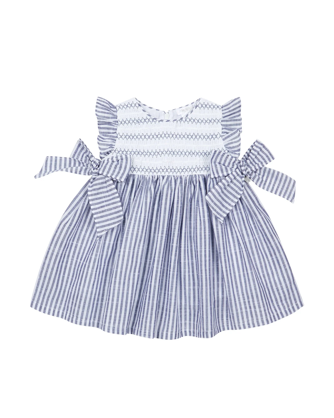 Deolinda Kids Abito Fantasia a Righe Bianco e Blu con Fiocchi per Neonate