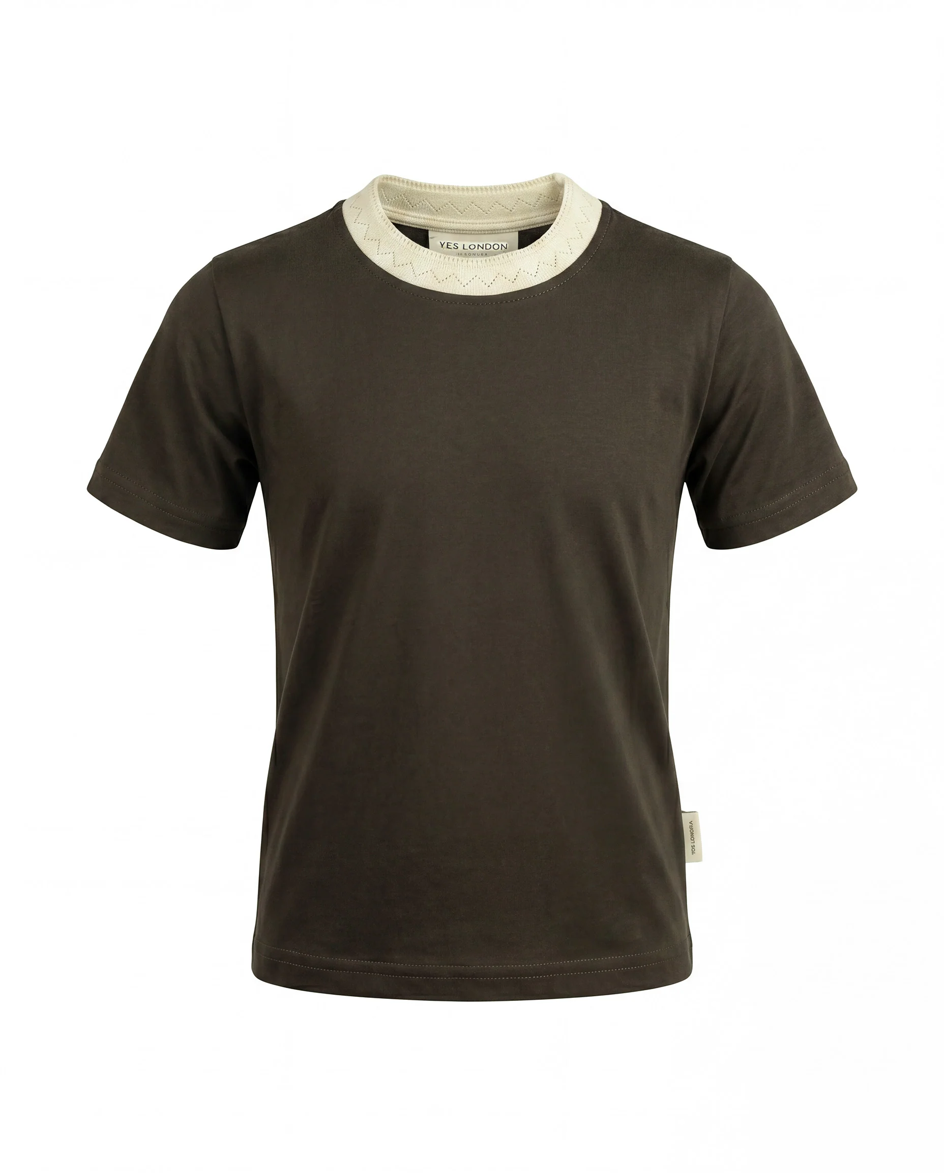 Yes London Kids T-Shirt Verde Scuro con Colletto Ricamato per Bambini