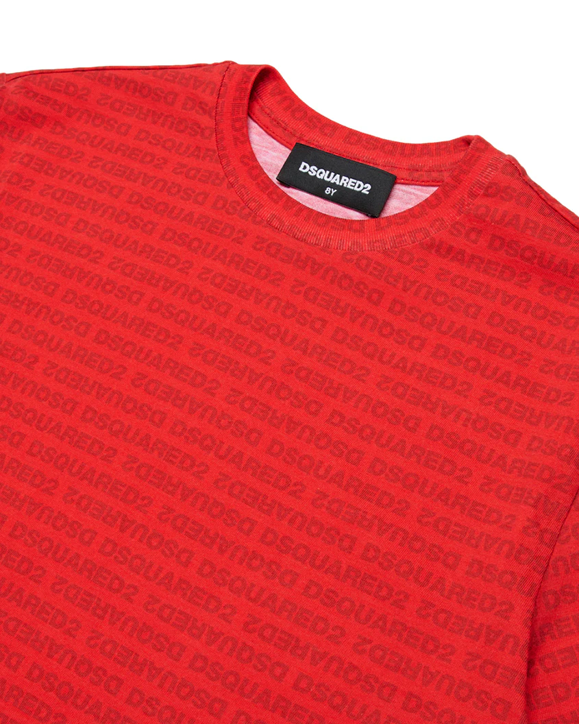 Dsquared Kids T-shirt per Bambini con Stampe Logo All-Over e Maxi Stampa a Contrasto per Bambini