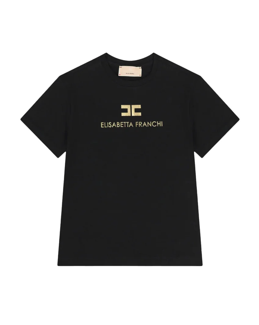 Elisabetta Franchi La Mia Bambina T-Shirt Nero con Logo Oro per Bambine