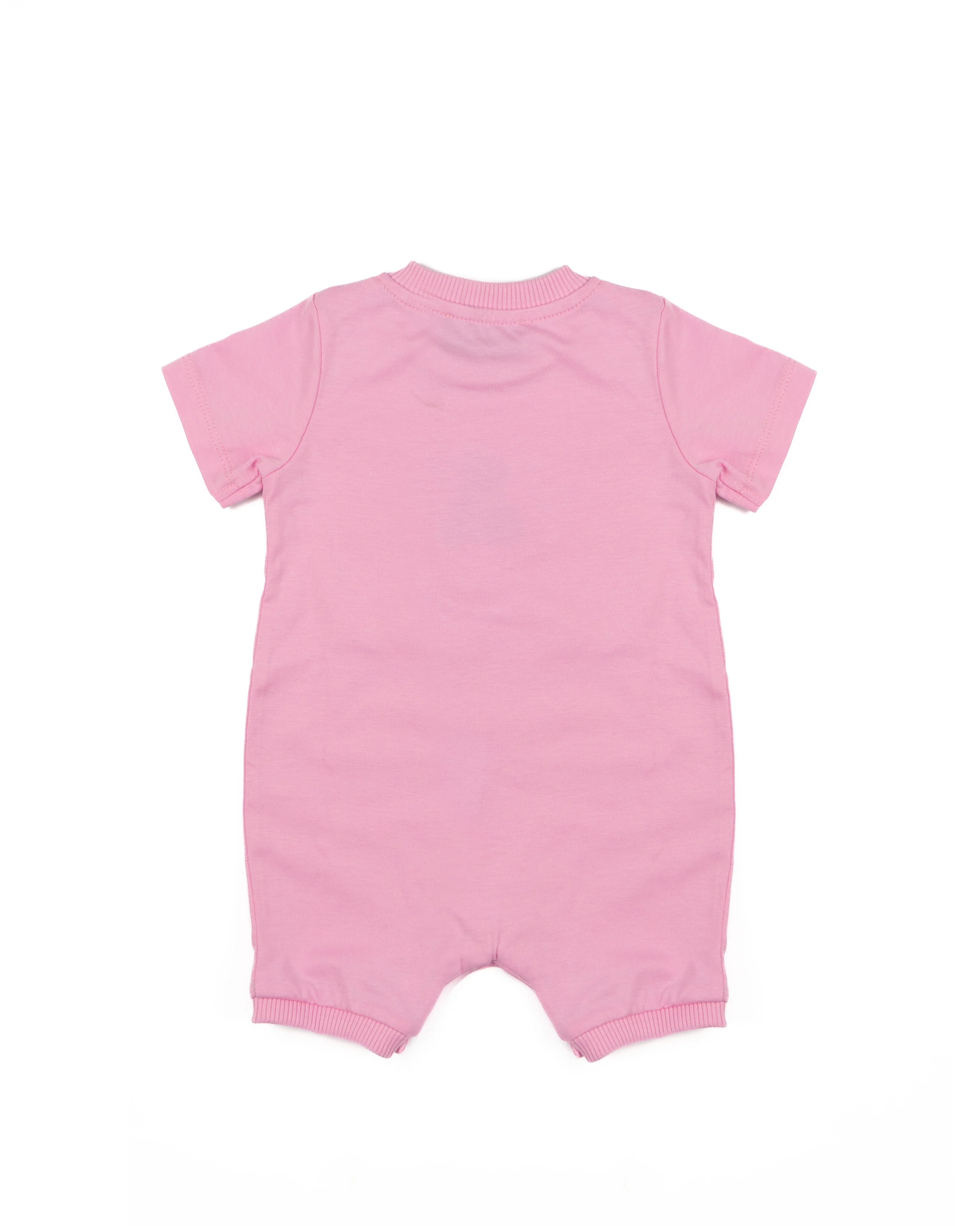 Moschino Kids Pagliaccetto Rosa con Bottoni Apertura Spalla e Stampa Logo Teddy per Neonate