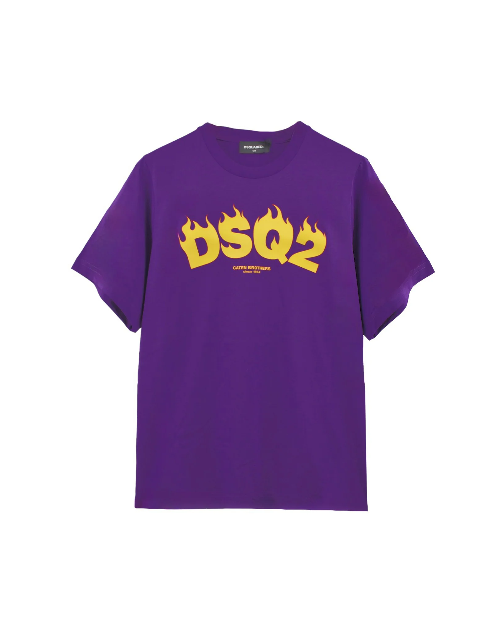 Dsquared Kids T-shirt Viola con Logo Stampa Fiamme Giallo per Bambini