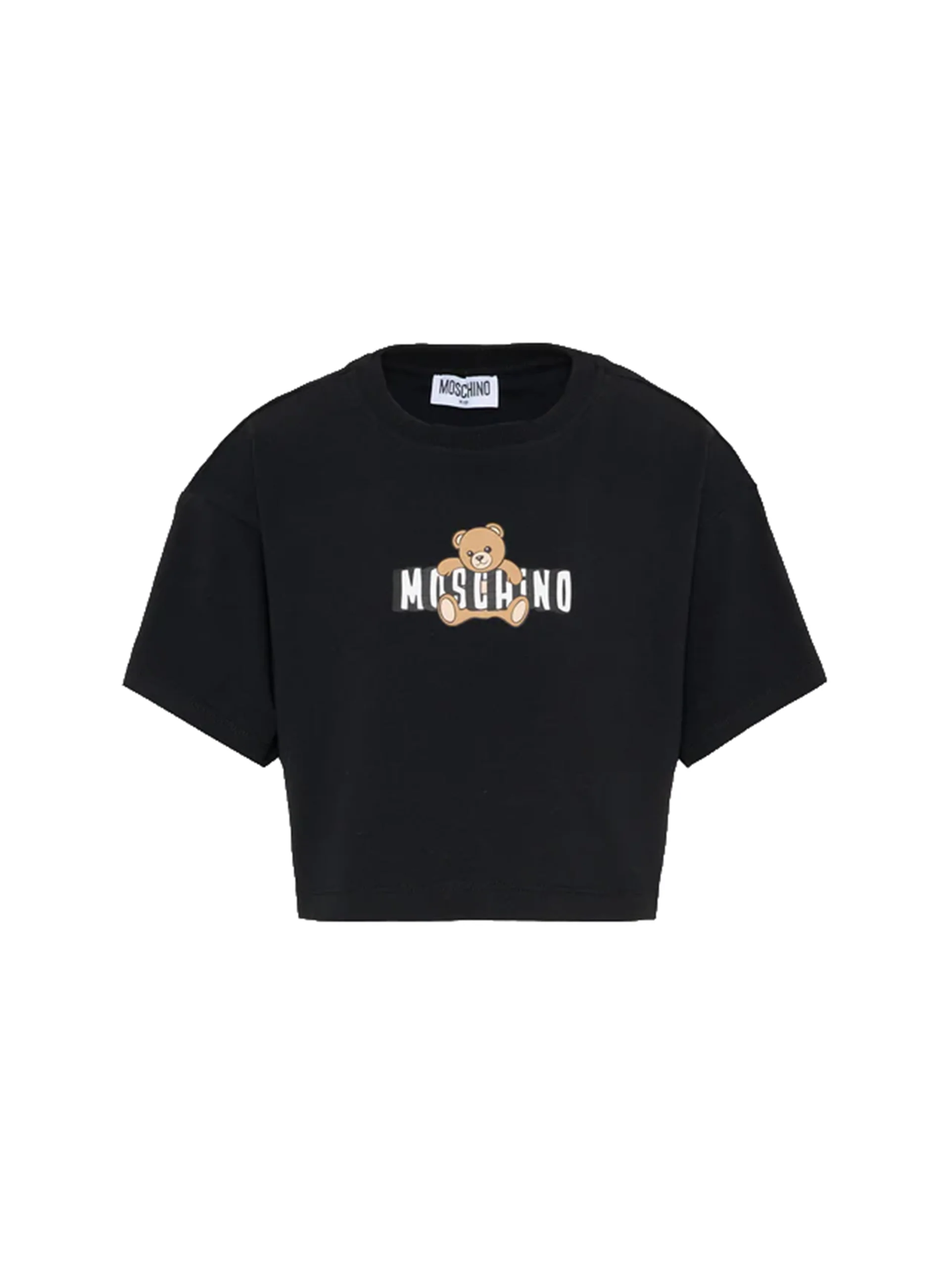 Moschino Kids T-Shirt Crop Nera con Teddy Bear per Bambine