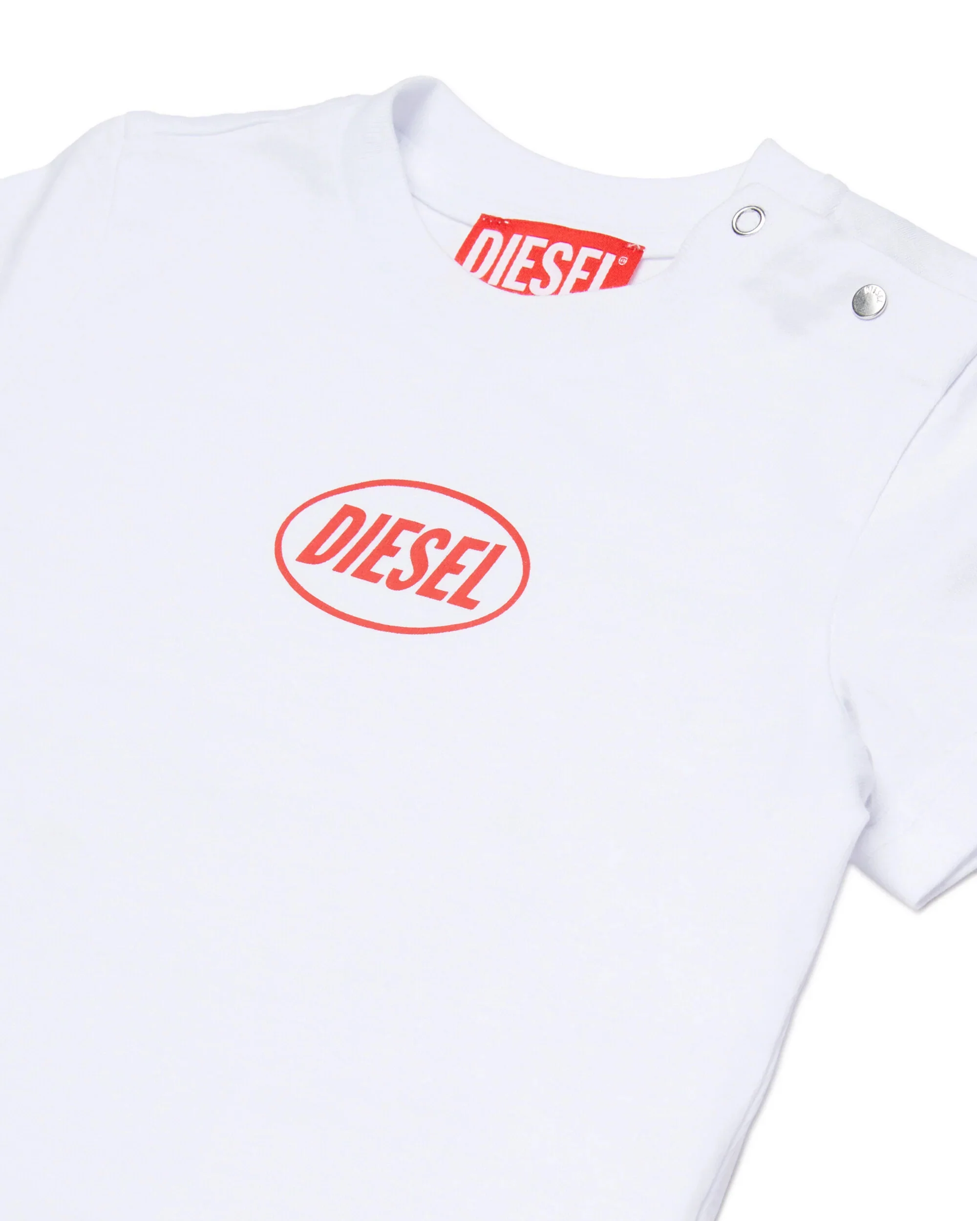 Diesel Kids T-shirt Bianca con Logo Oval a Contrato Unisex per Neonati