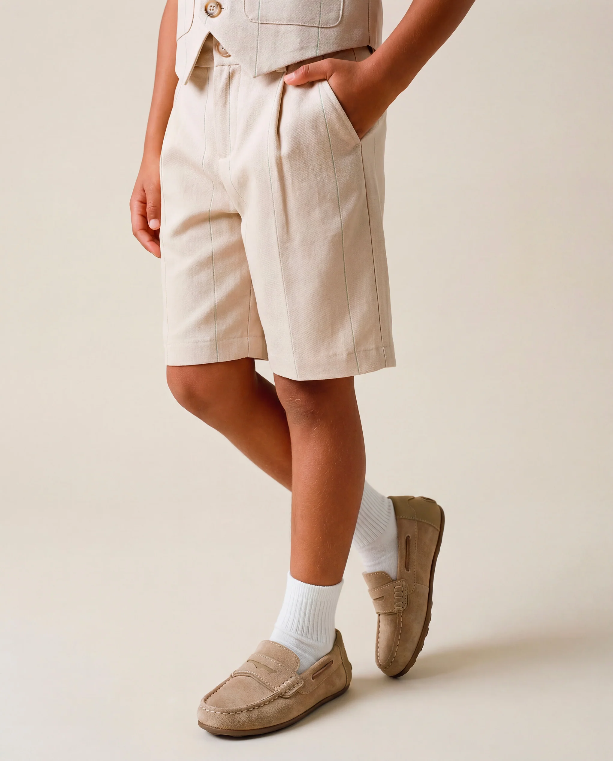 Fay Kids Bermuda Beige con Pence e Righe a Contrasto per Bambini