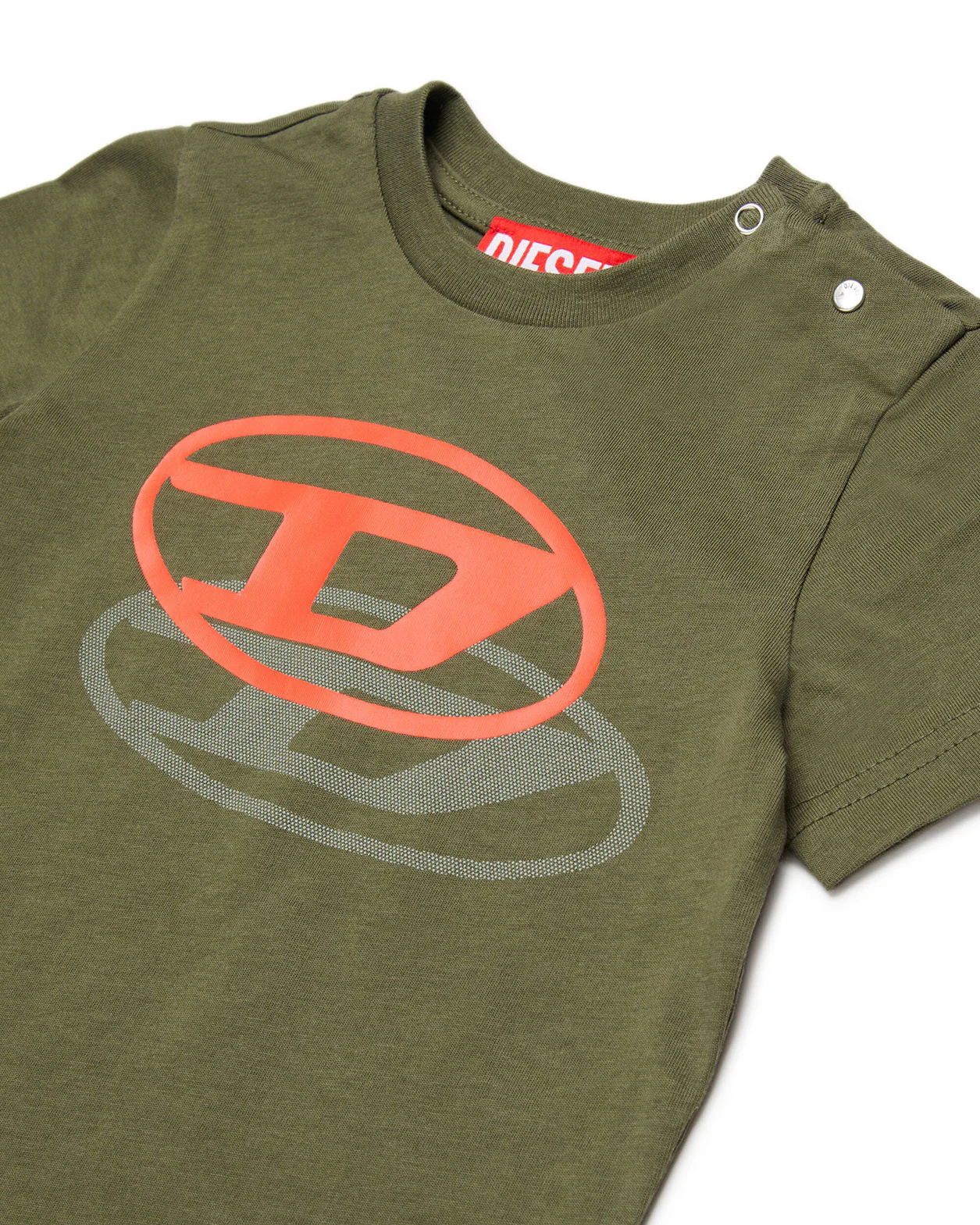Diesel Kids T-shirt Verde Militare con Doppia Stampa Logo Ovald D per Neonati