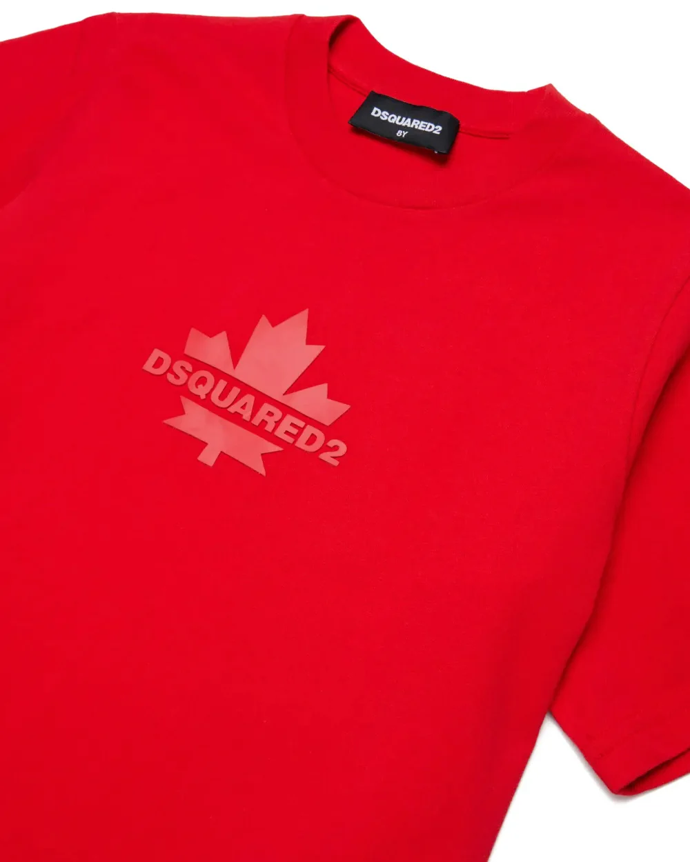 Dsquared Kids T-shirt Rossa con Stampa Logo Foglia D'acero per Bambini