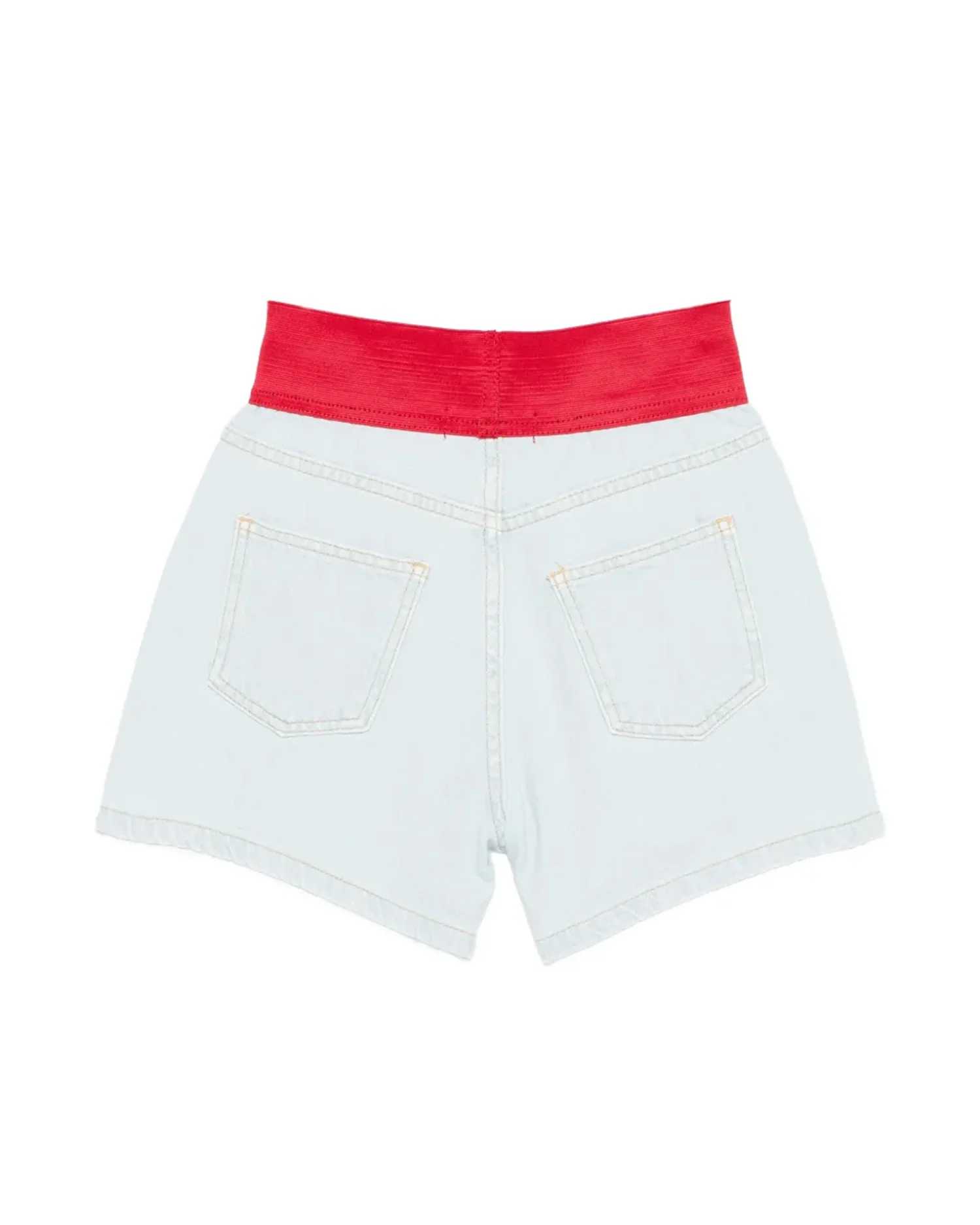 Msgm Kids Short in Denim con Banda Rossa per Bambine