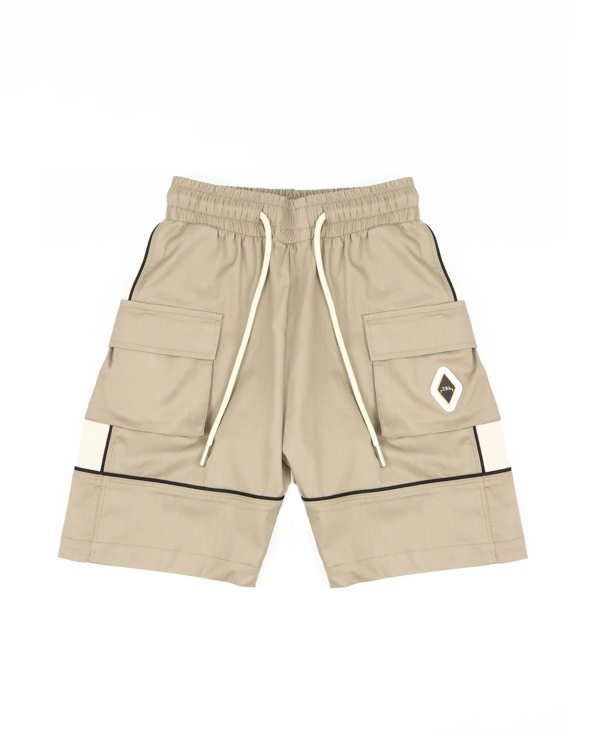 Yes London Kids Bermuda Cargo Fango e Beige a Contrasto con Laccio e Applicazione Logo per Bambini