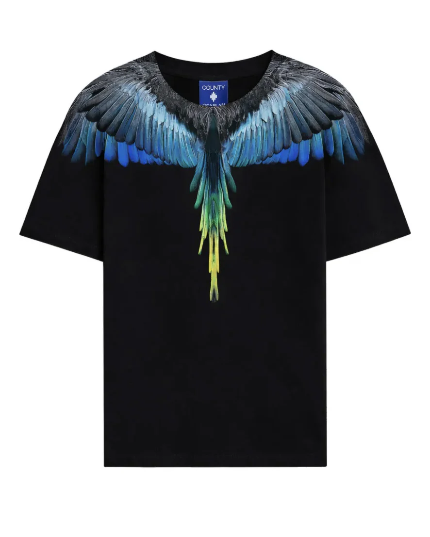 Marcelo Burlon County of Milan Kids T-Shirt Nero con Stampa Ali per Bambini