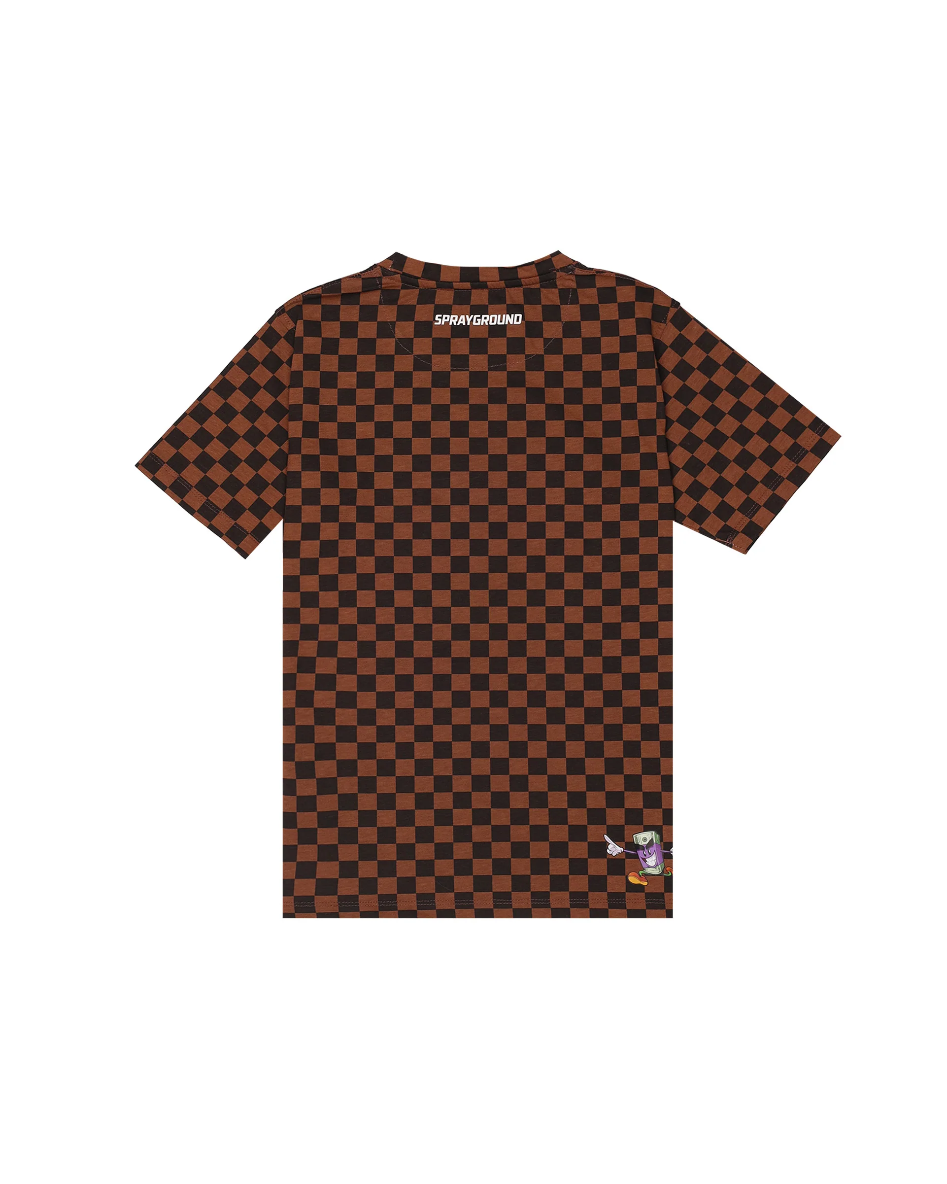 Sprayground Kids T-Shirt Marrone a Scacchi con Stampa Logo per Bambini