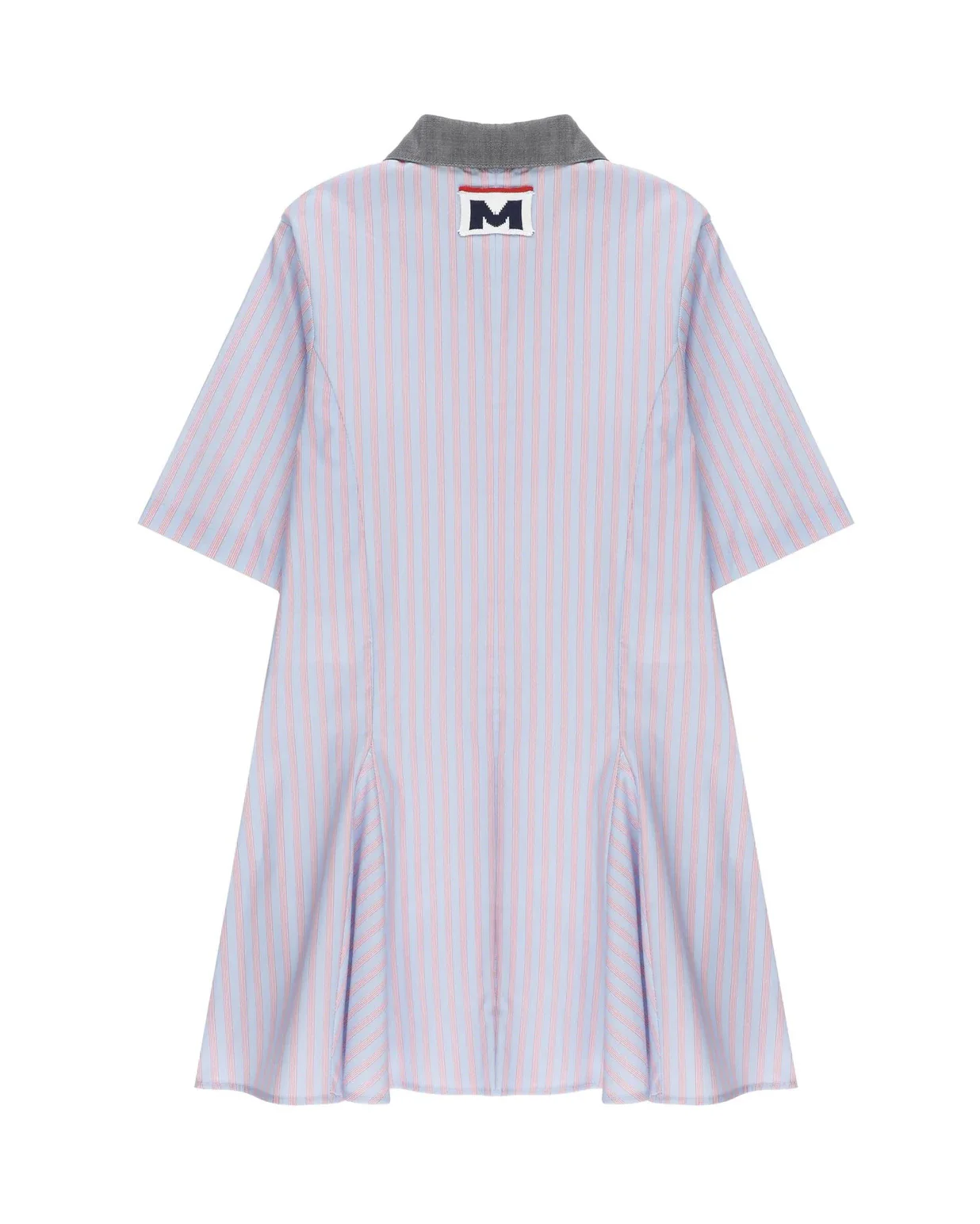Msgm Kids Abito Fantasia a Righe Celeste e Blu con Logo Ricamato per Bambine