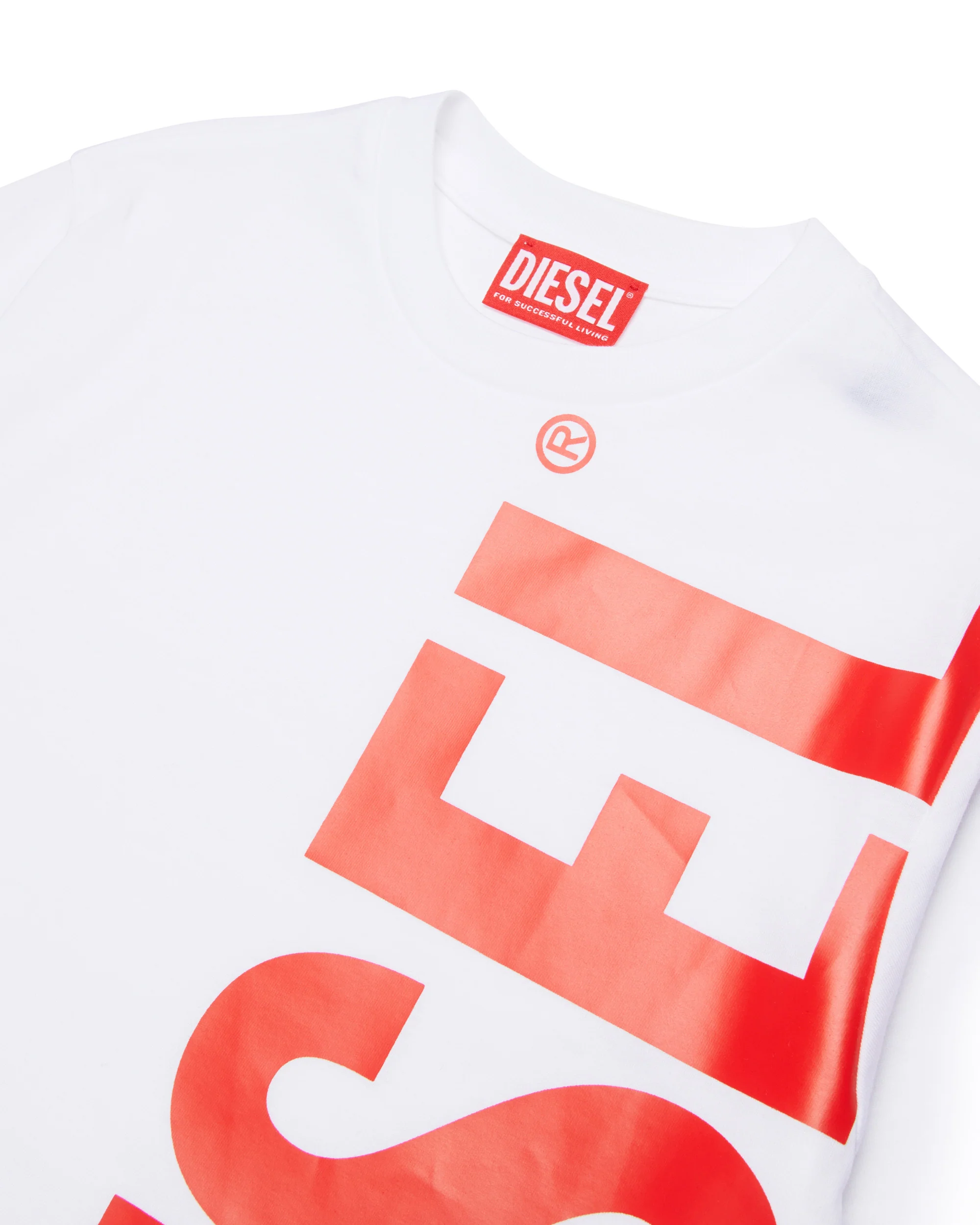 Diesel Kids T-Shirt Bianca con MAxi Stampa Logo a Contrasto Unisex per Bambini