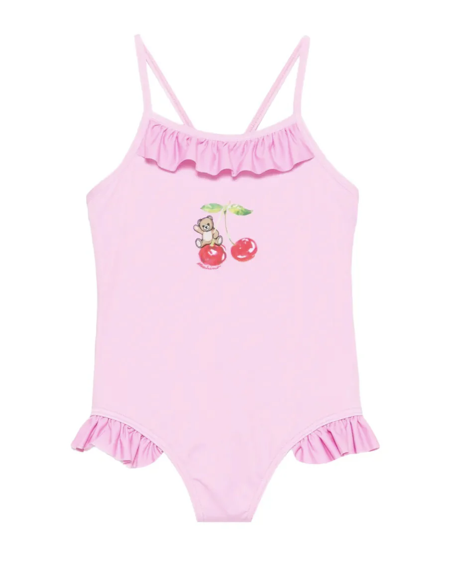 Moschino Kids Costume Intero Rosa con Logo per Neonate