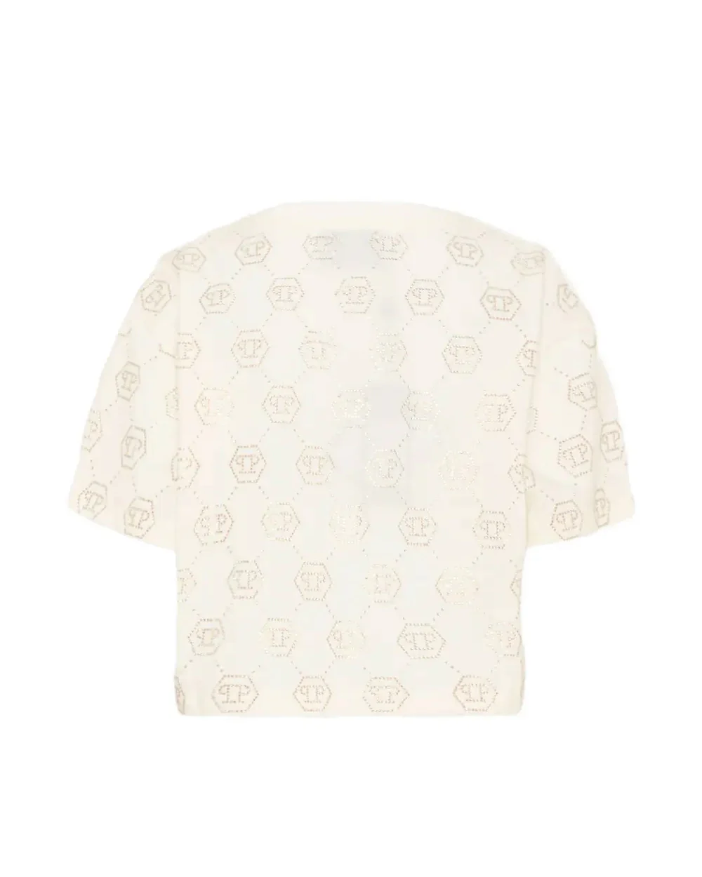 Philipp Plein Kids T-Shirt Bianco con Logo All-Over Strass per Bambine