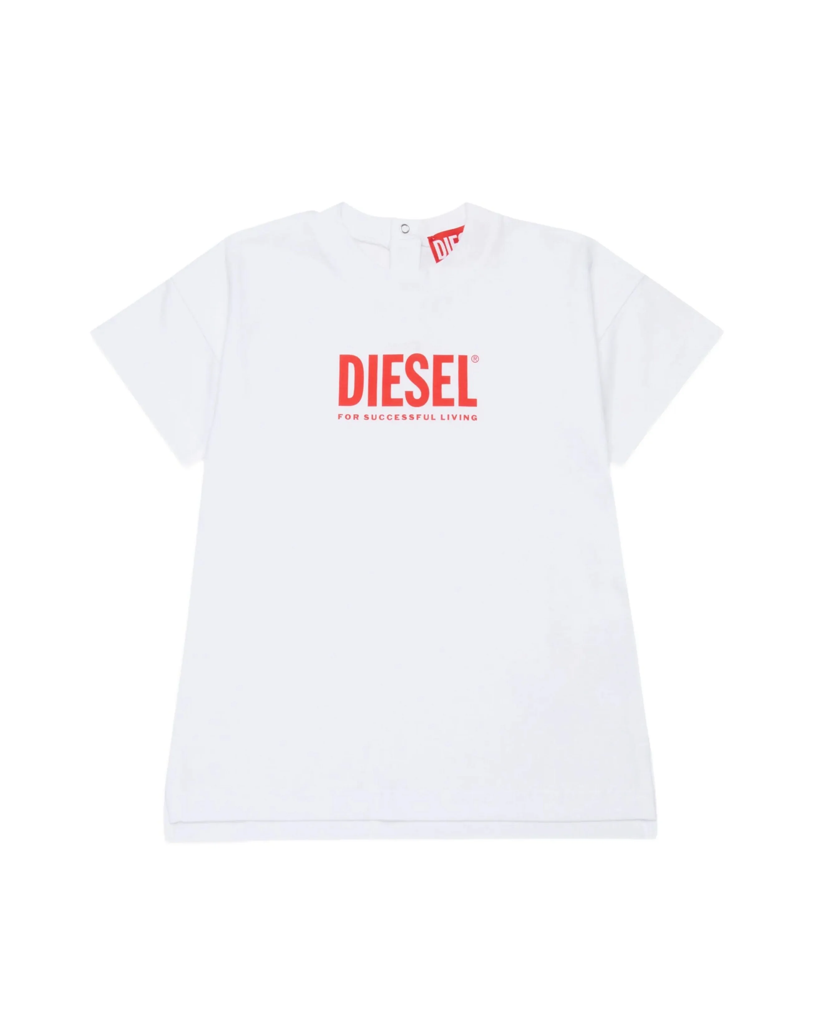 Diesel Kids Abito Bianco con Logo Stampato per Neonate