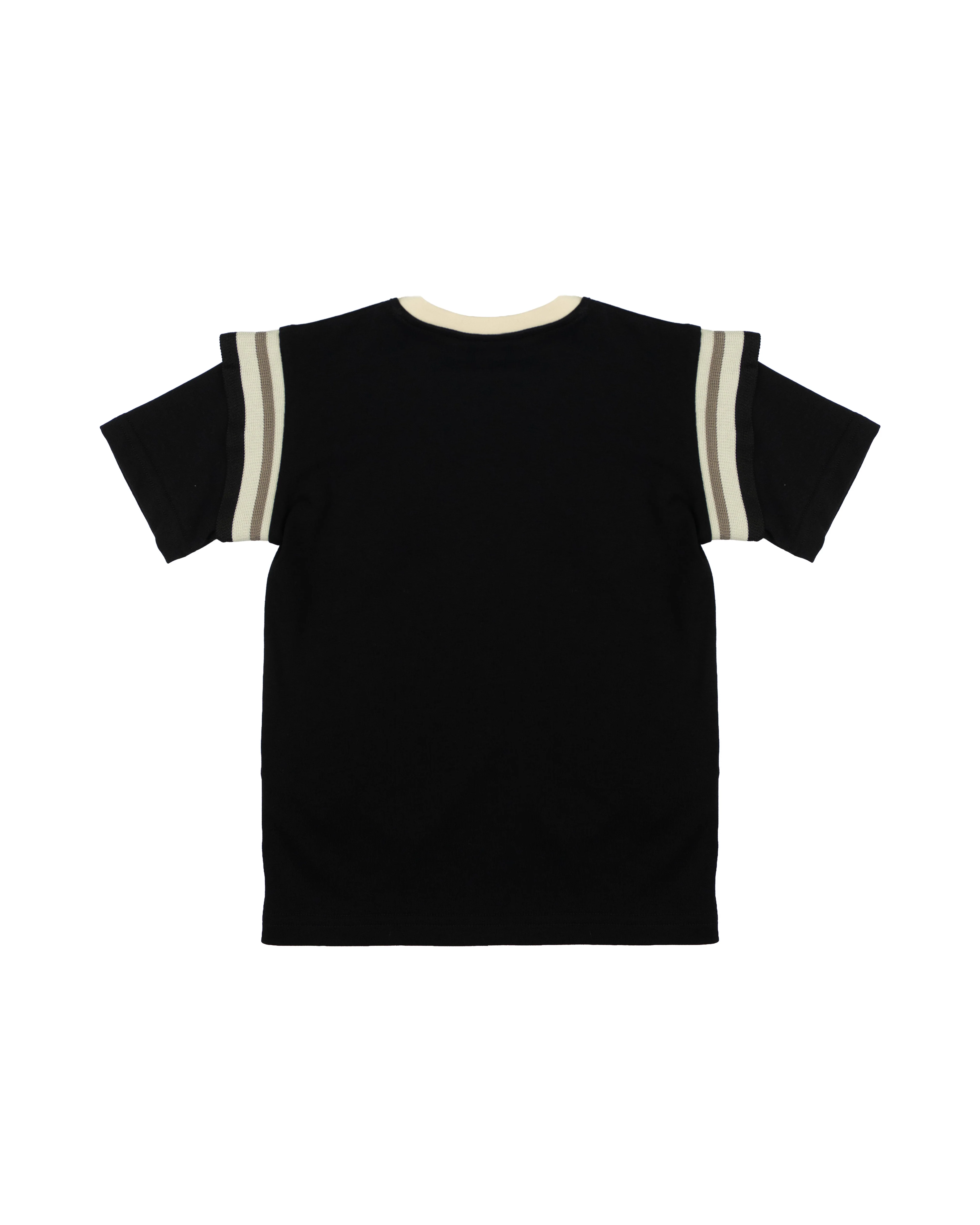 Yes London Kids T-Shirt Nera con Dettaglio su Manica e Logo in Rilievo per Bambini