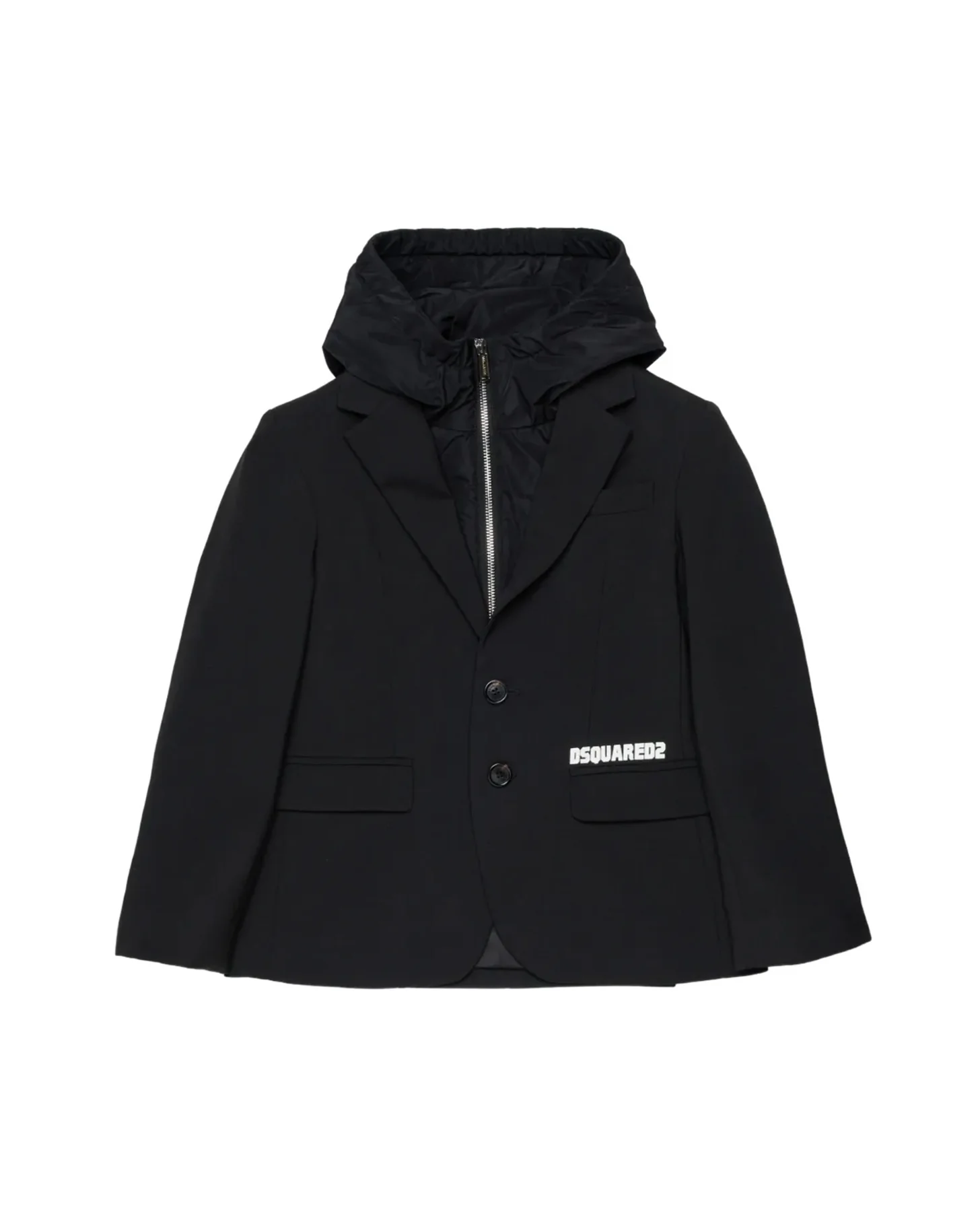 Dsquared2 Giacca da Completo Nera con Cappuccio Integato e Logo Stampato per Bambini
