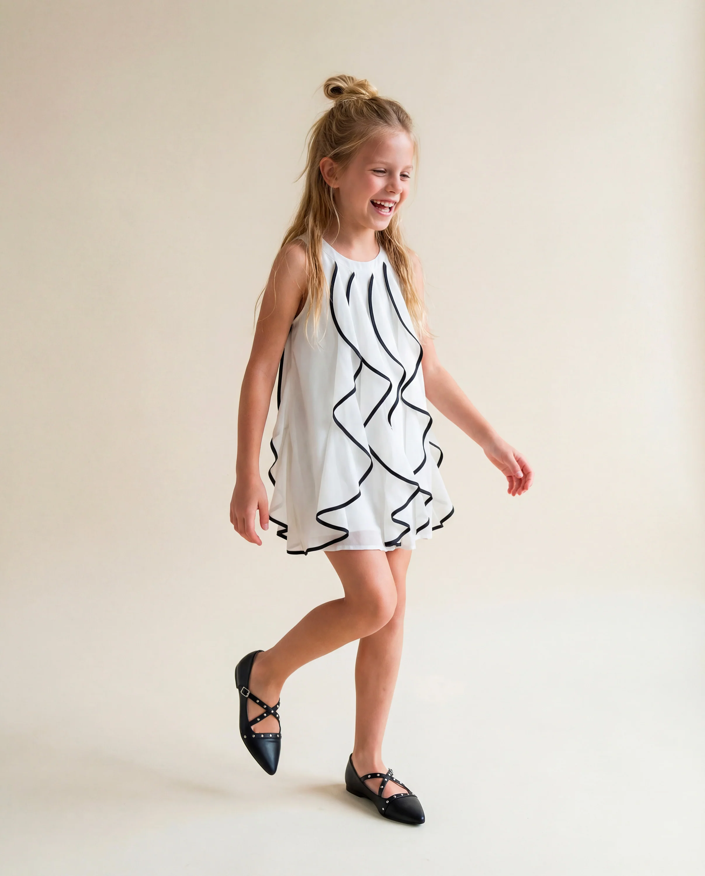 Patrizia Pepe Kids Abito Bianco/Nero con Rouches per Bambine