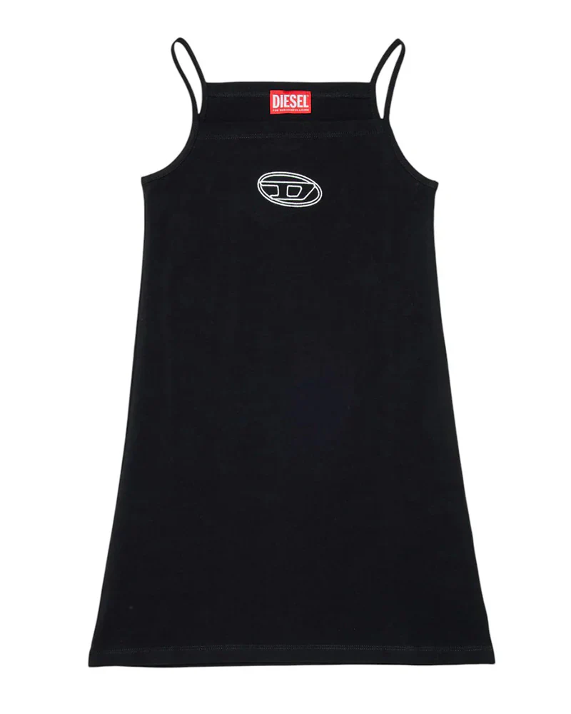 Diesel Kids Abito Nero con Logo Oval-D per Bambine