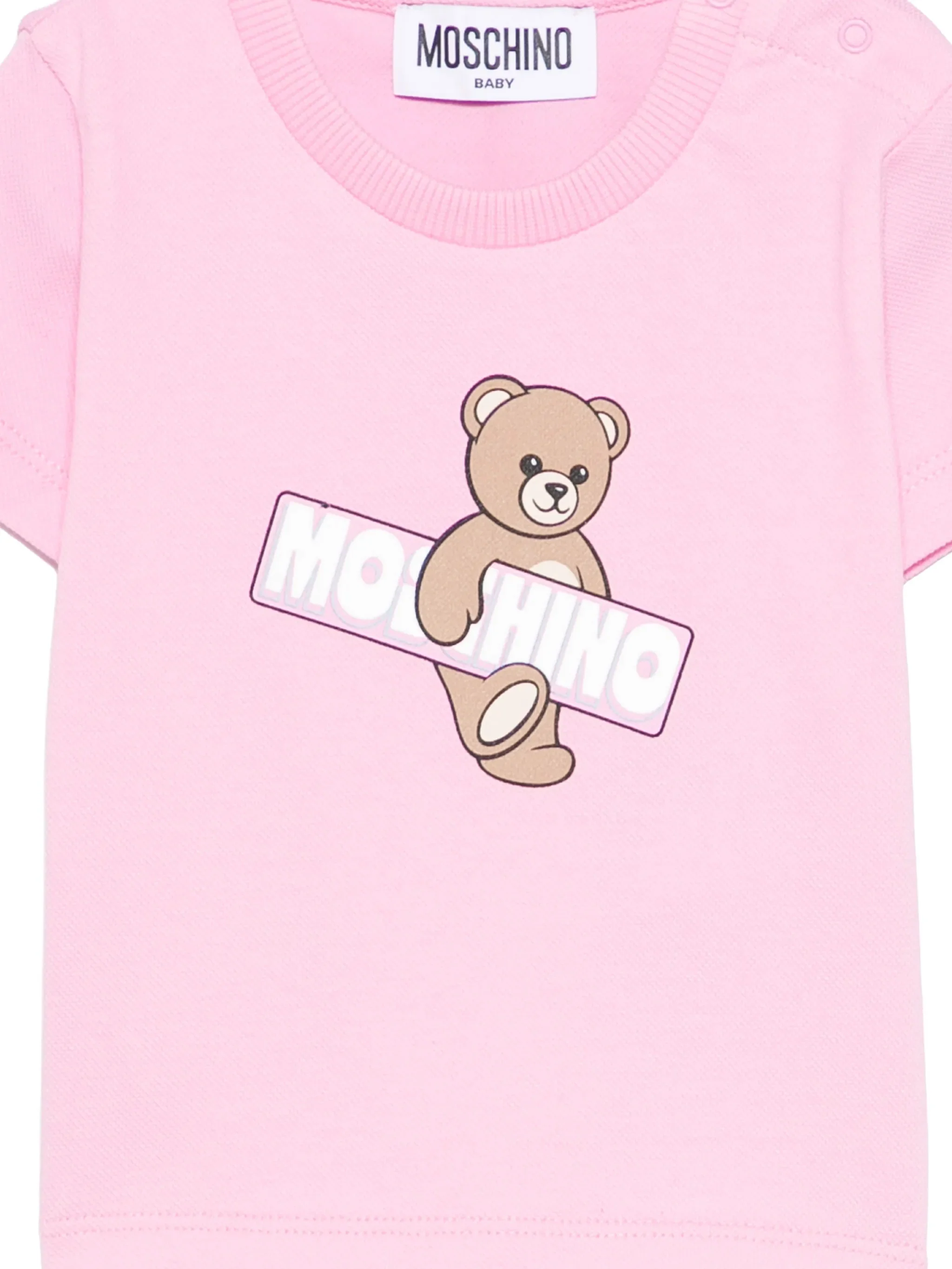 Moschino Kids T-Shirt Rosa con Maxi Logo Teddy per Neonate