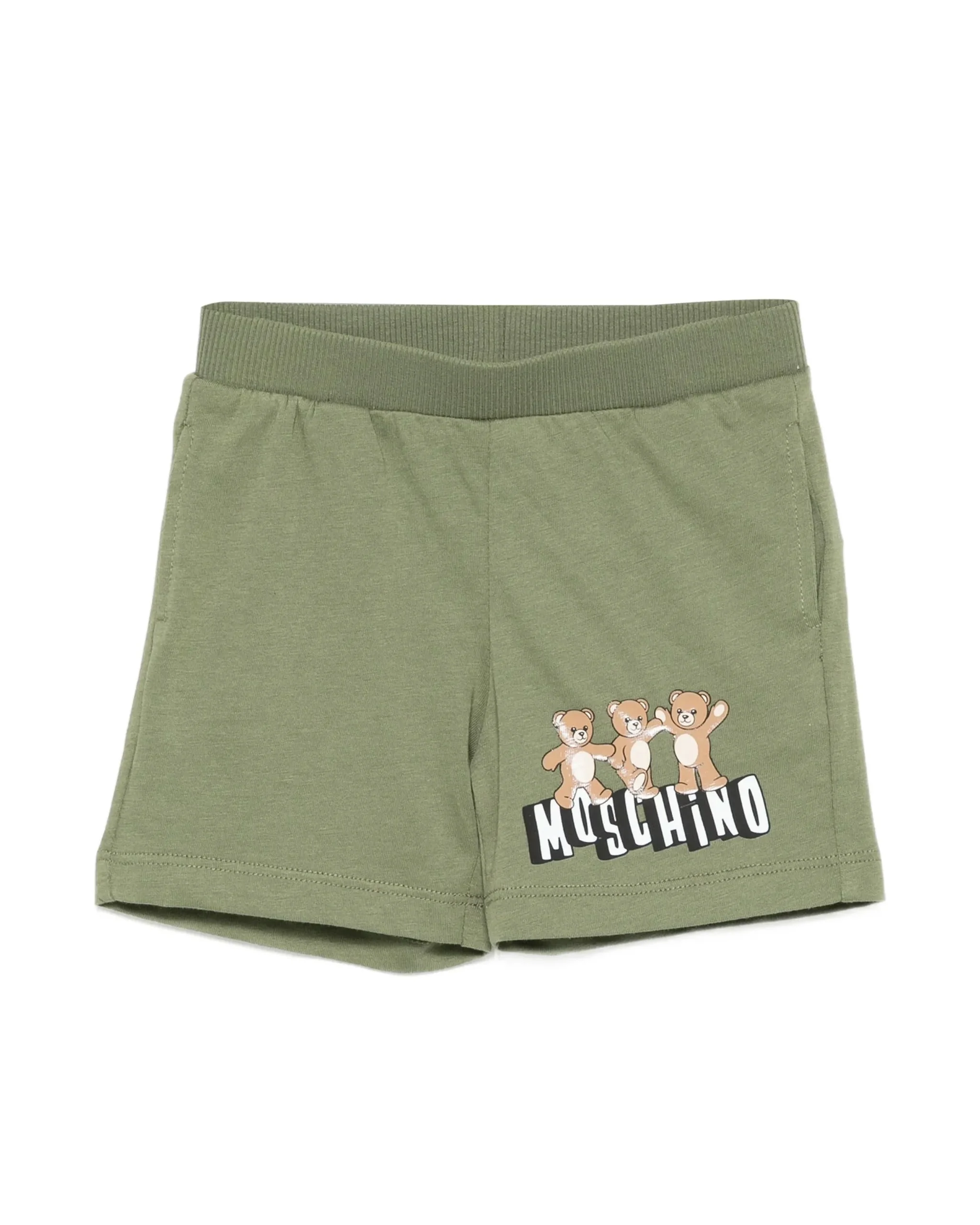 Moschino Kids Short Verde con Logo Teddy Bear per Neonati